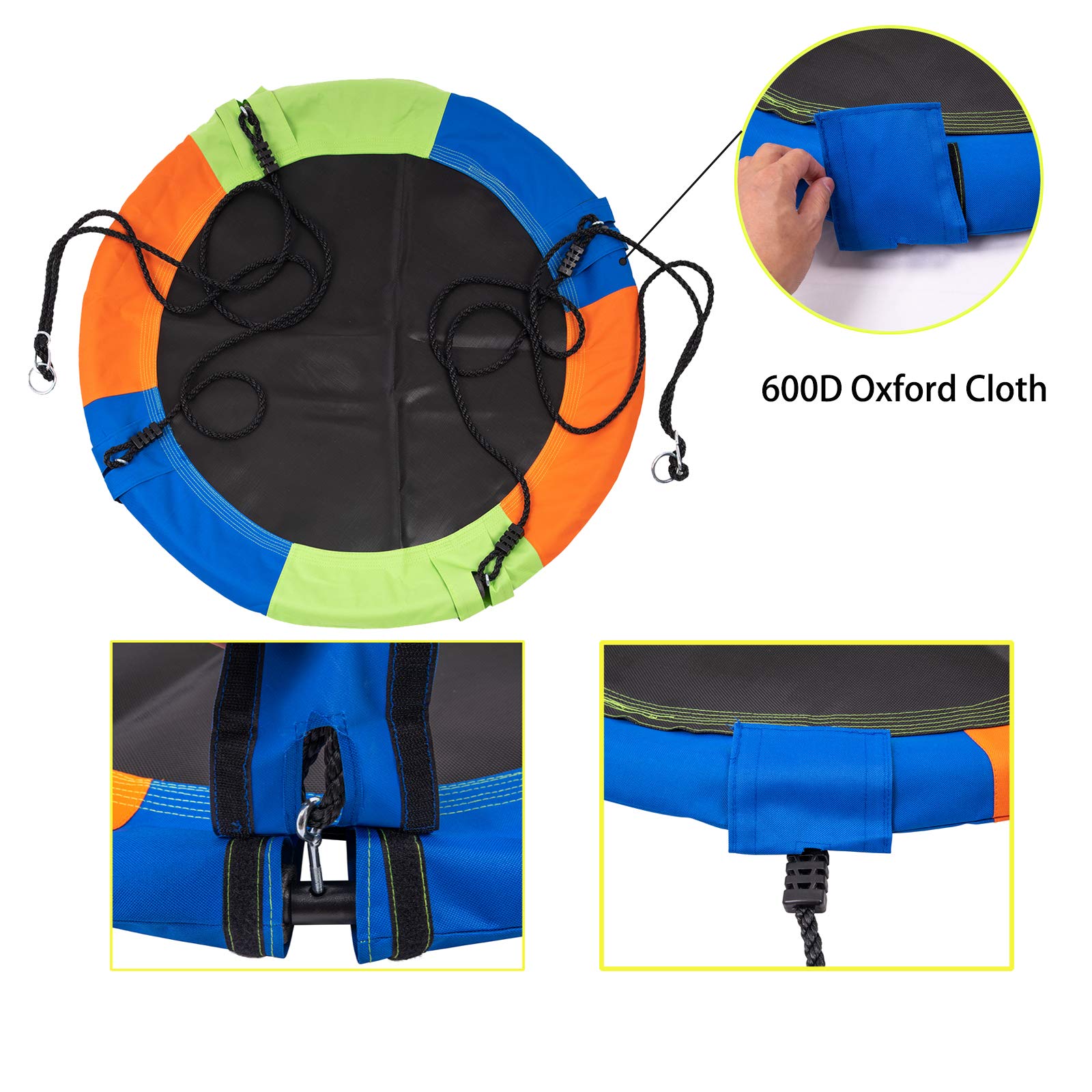 Sunnyglade 40 Inch Heavy-Duty Kids Saucer Tree Swing - 600D Oxford Fabric Platform Seat with Steel Frame & Carabiner Hooks (550 lb Capacity) - Perfect for Backyard Play, Parks, and Outdoor Family Fun