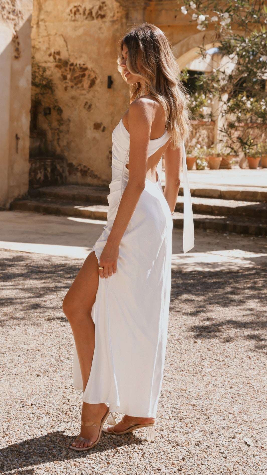 Elegant One Shoulder Maxi Dress in Ivory - Perfect for Weddings, Parties & Beach Vacations