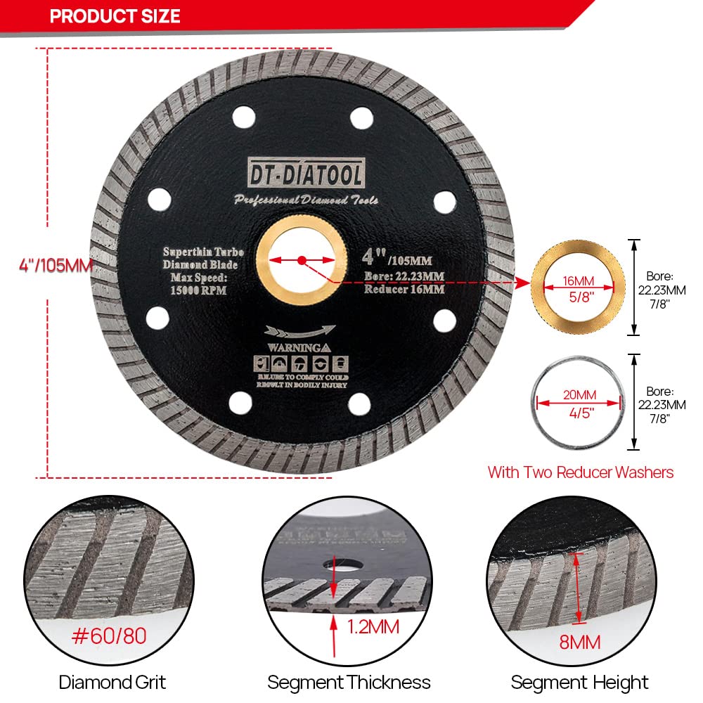 4 Inch Diamond Tile Saw Blade for Angle Grinder - Cuts Porcelain, Ceramic, Granite, Marble & Artificial Stone (7/8
