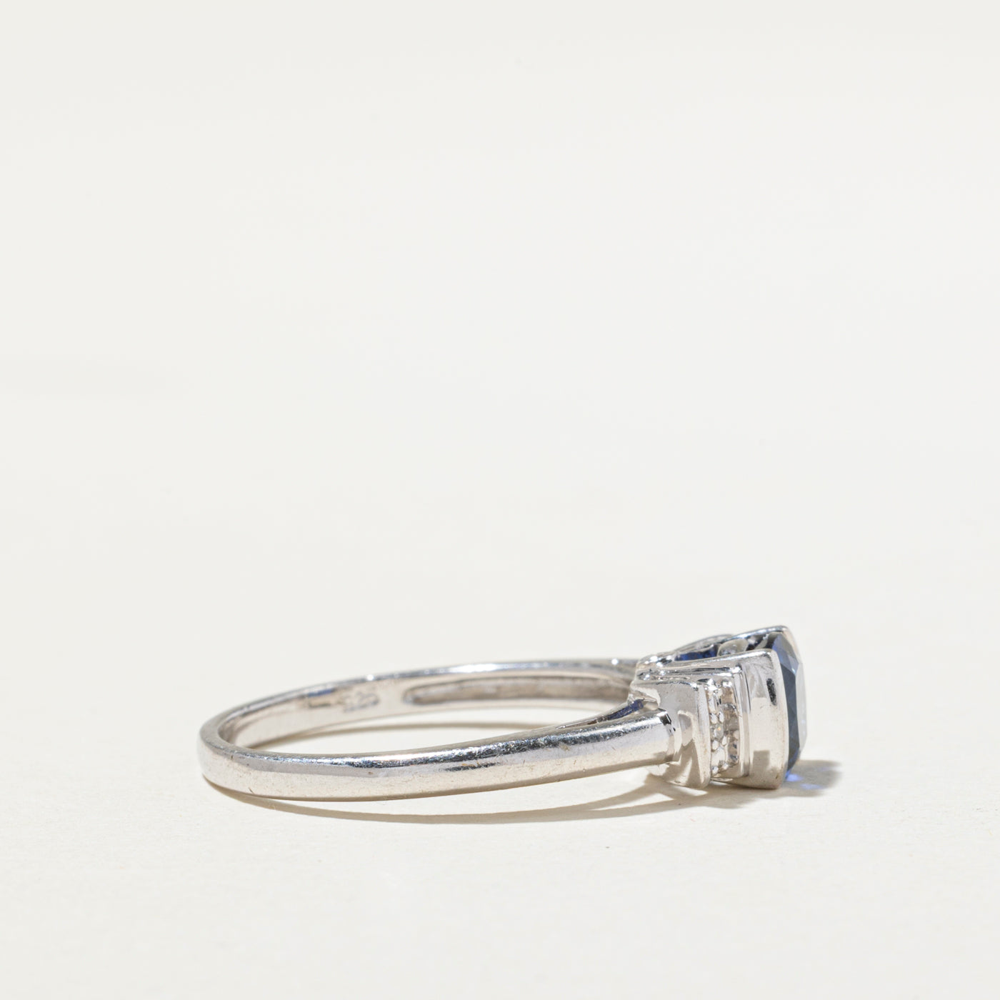 Sterling Silver Synthetic Sapphire & Natural Diamond Ring - 1.00ct Sapphire with 0.01ctw Diamonds - Size 7.5 - Elegant Wedding, Engagement & Anniversary Jewelry Gift for Women