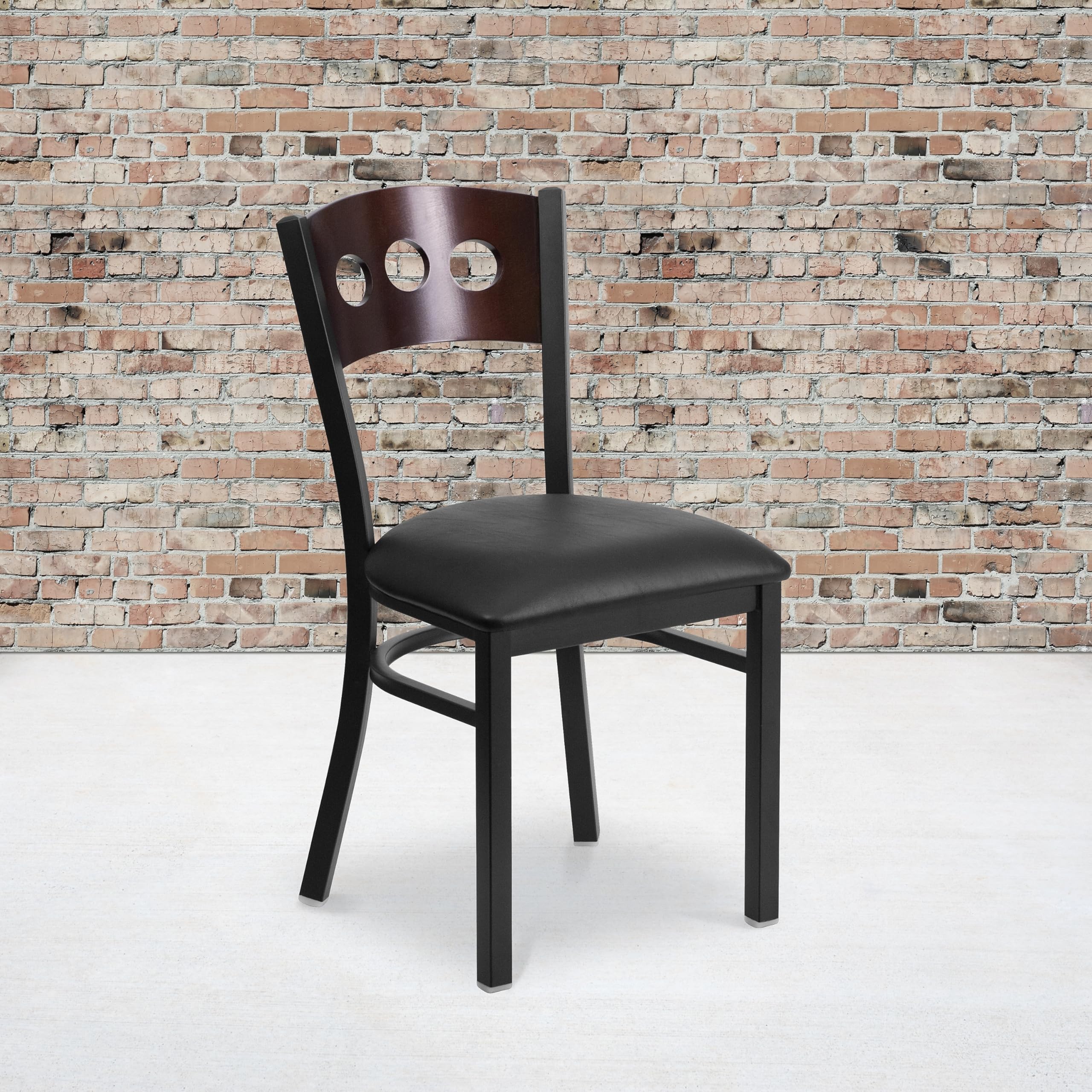 Flash Furniture HERCULES Series Black 3 Circle Back Metal Restaurant Chair - Walnut Wood Back, Black Vinyl Seat - Heavy Duty Commercial Dining Chairs for Restaurants, Cafes, and Kitchen Use