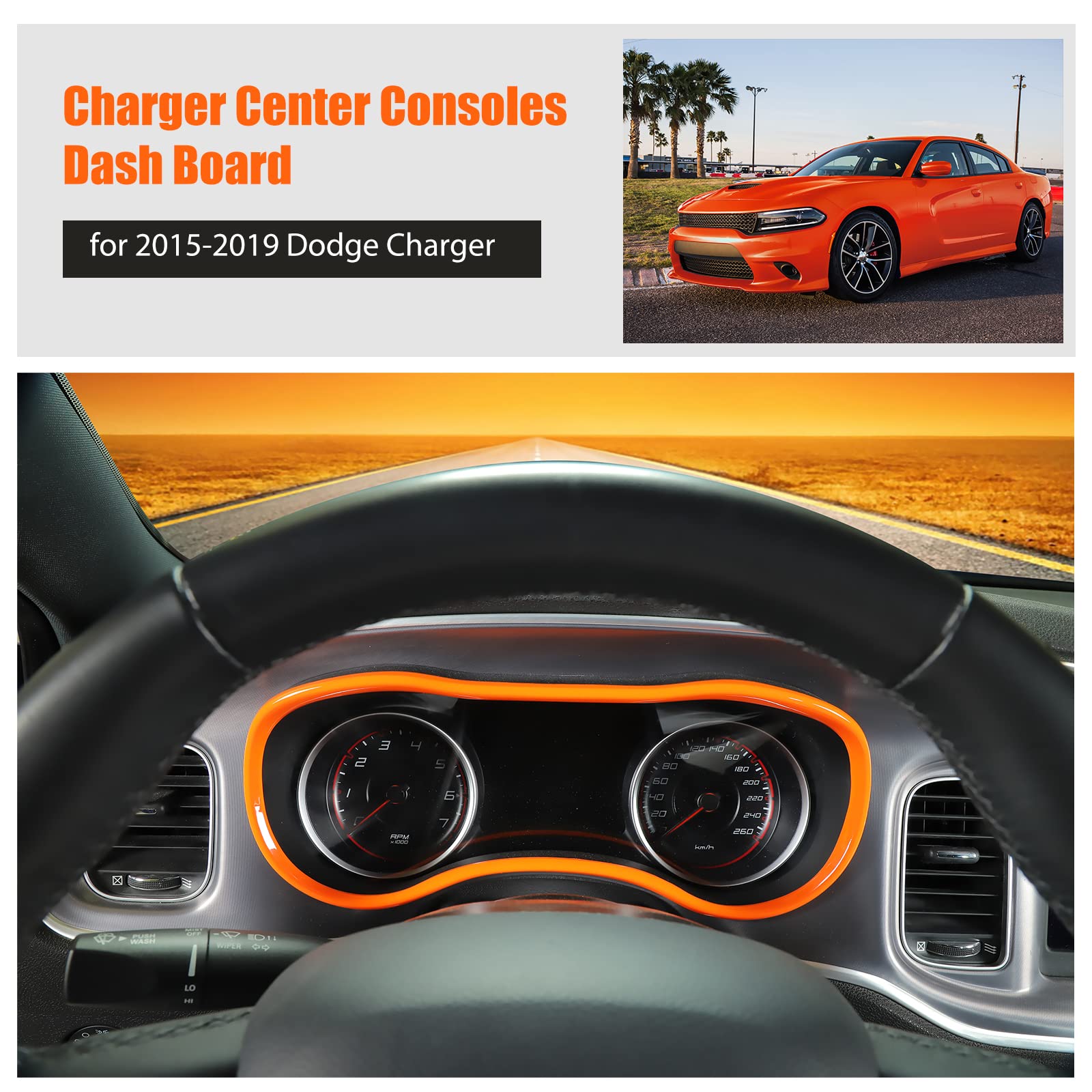 2015-2024 Dodge Charger Dashboard Trim Panel - ABS Orange Interior Accessory for Charger Center Console | Custom Fit Dash Board Instrument Fascia Upgrade | Perfect for Car Enthusiasts & DIY Interior Modifications
