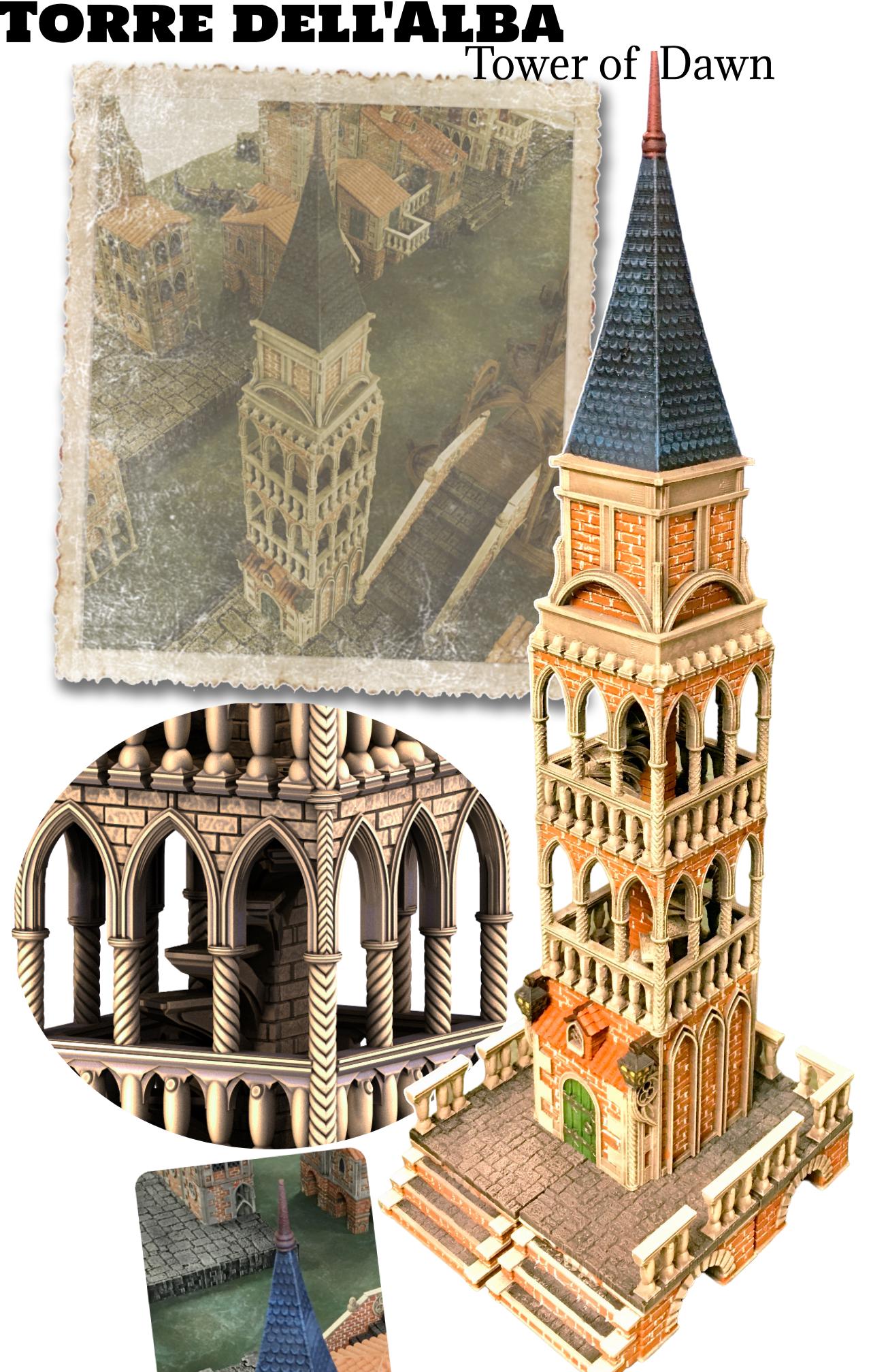 Tower of Dawn 28mm Medieval Architecture Model - Realistic Tabletop Terrain & Model Railroad Scenery for D&D, Warhammer & Train Layouts