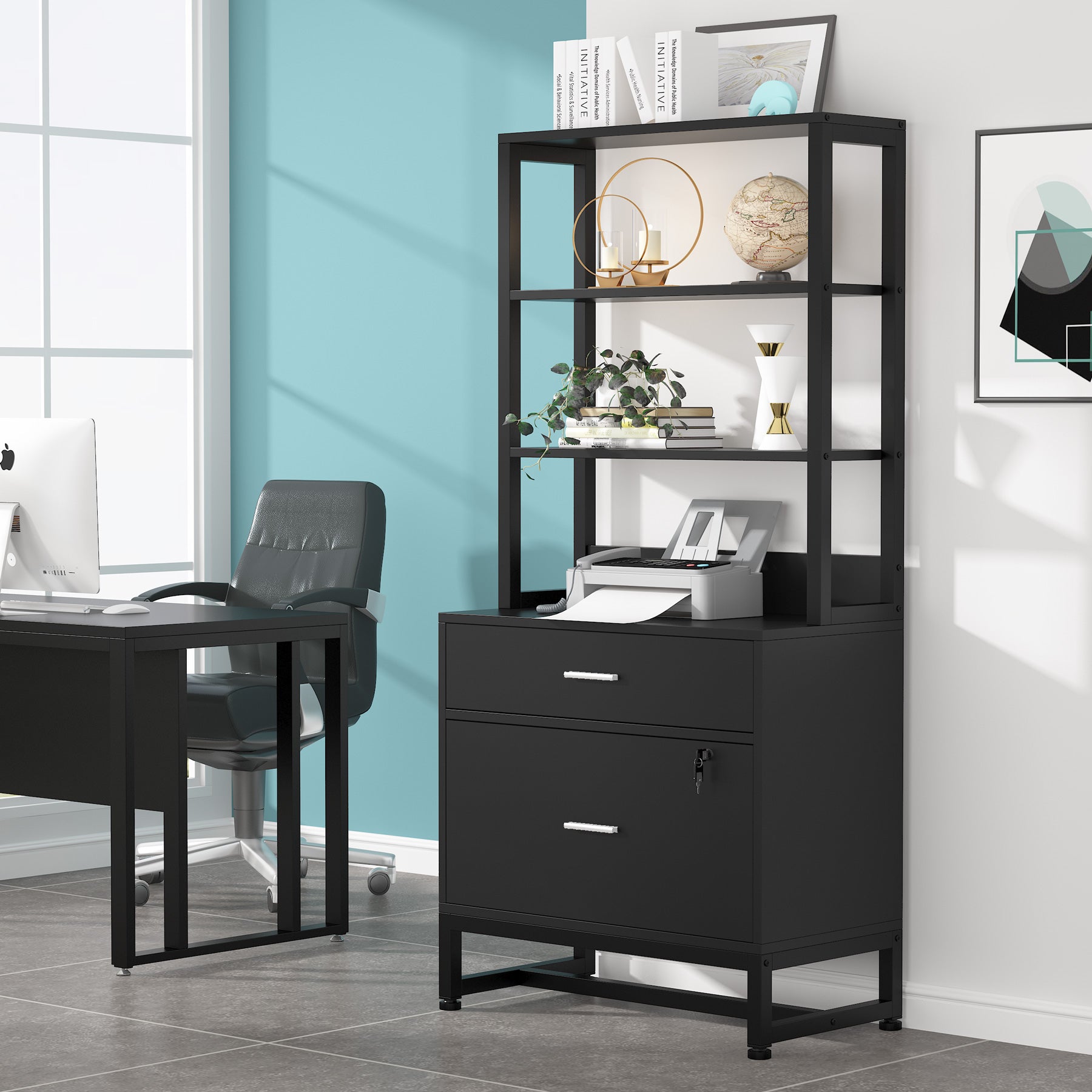 2-Drawer Locking File Cabinet with Bookshelf - Secure Vertical Filing Storage for Office, Home & School Organization