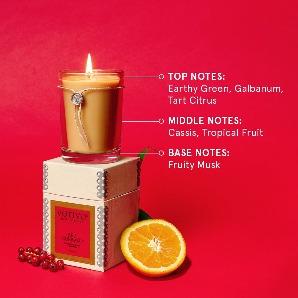 Votivo Red Currant 6.8 oz Aromatic Soy Wax Candle in Luxury Glass Jar - Long Lasting, Highly Scented Home Fragrance for Living Room, Bedroom & Bathroom | Perfect Candle Gift Set with Elegant Box