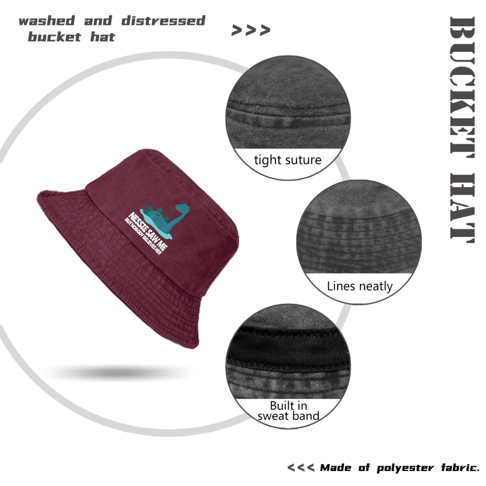 Funny Nessie Monsters of Loch Ness Scotland Travel Bucket Hat - Packable Women's Sun Hat for Vacation, Beach, Hiking & Outdoor Adventures