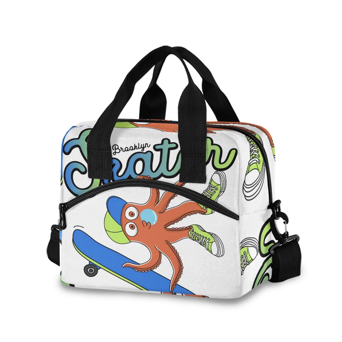 Insulated Octopus Skater Lunch Bag for Women & Men - Reusable Cooler Tote with Detachable Shoulder Strap & Carry Handle - Perfect for Work, School, Picnics & Outdoor Activities
