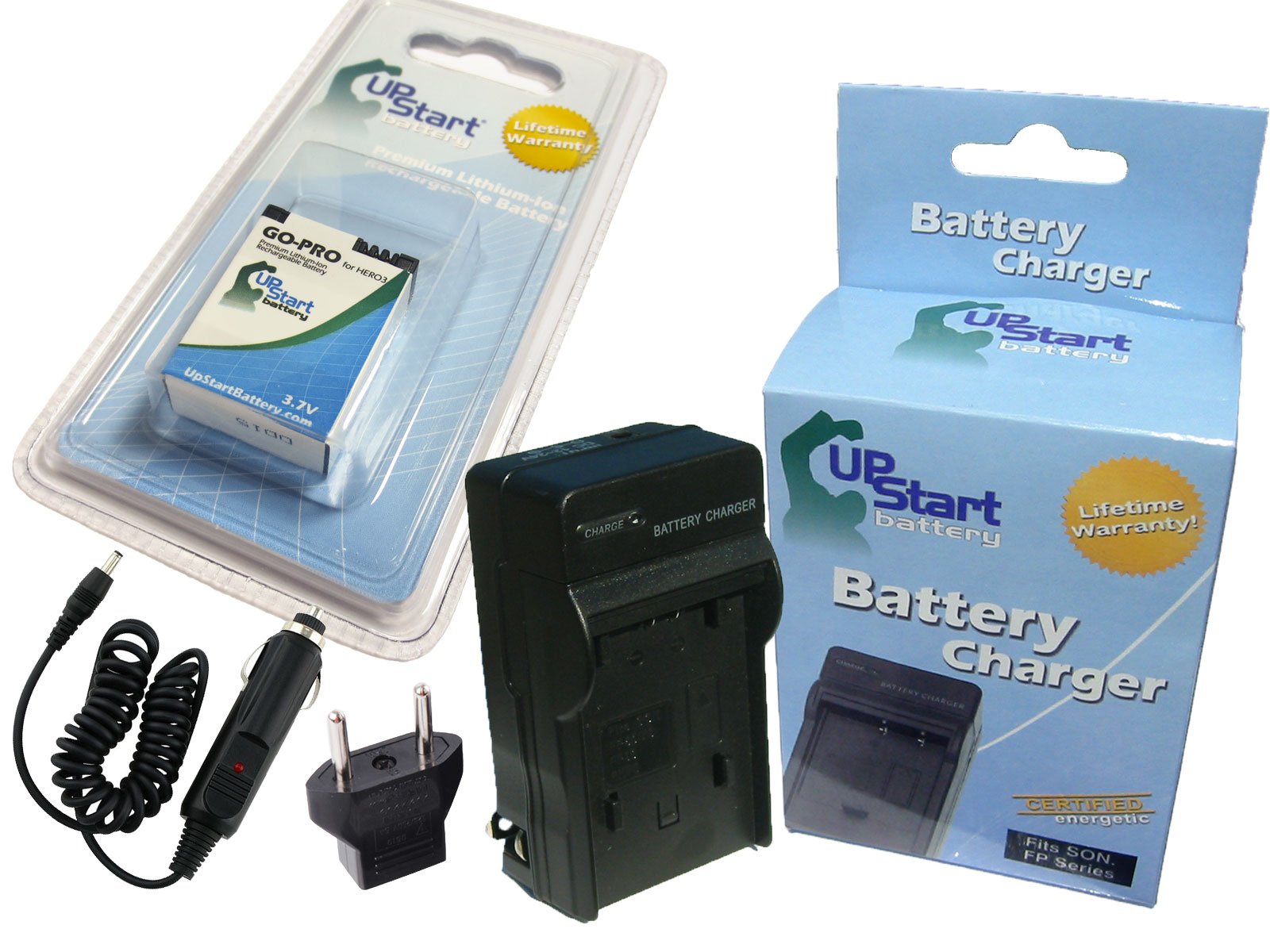 GoPro Hero3+ Silver Edition Replacement Battery & Charger Kit - 900mAh 3.7V Lithium-Ion Battery with Car Plug & EU Adapter - Compatible with AHDBT-301 - Perfect for Travel, Outdoor Adventures & Action Camera Accessories