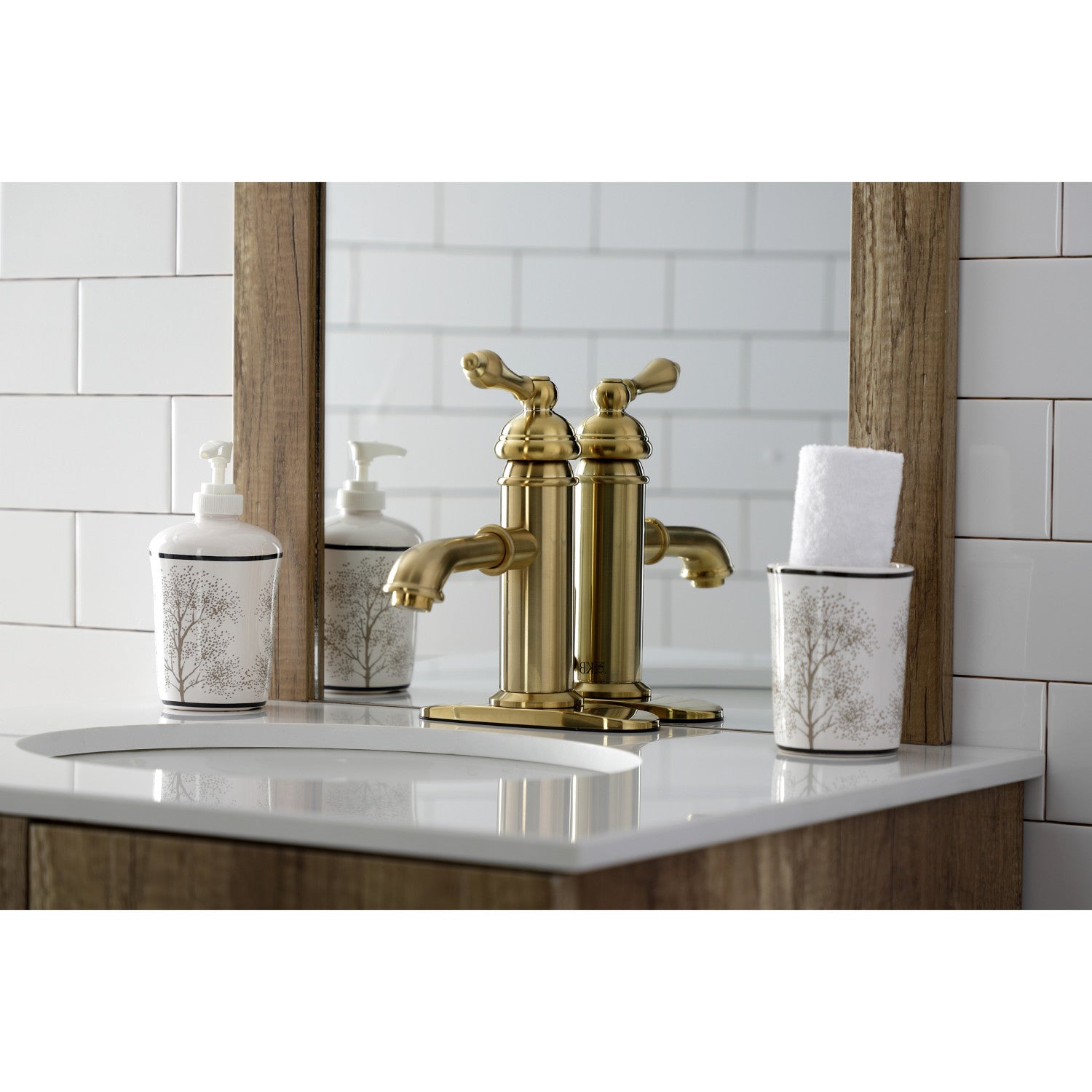 American Classic KS7417ACL Single Handle Bathroom Faucet with Deck Plate & Brass Pop-Up Drain - Brushed Brass Finish for Modern Bathroom Vanity Sinks