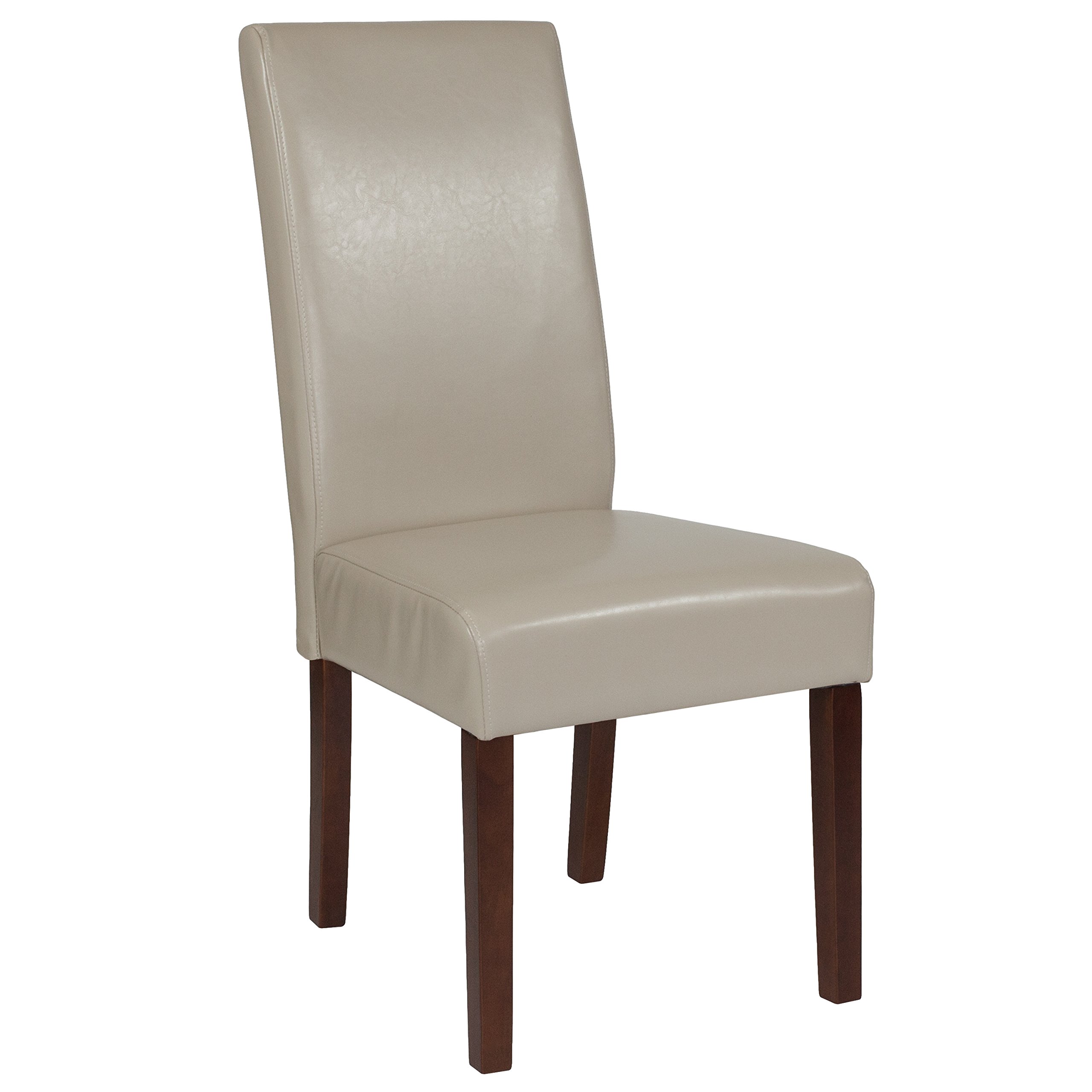 EMMA + OLIVER Beige LeatherSoft Parsons Dining Chair with Mahogany Legs - Elegant Home Office & Formal Dining Room Furniture for Entertaining Guests