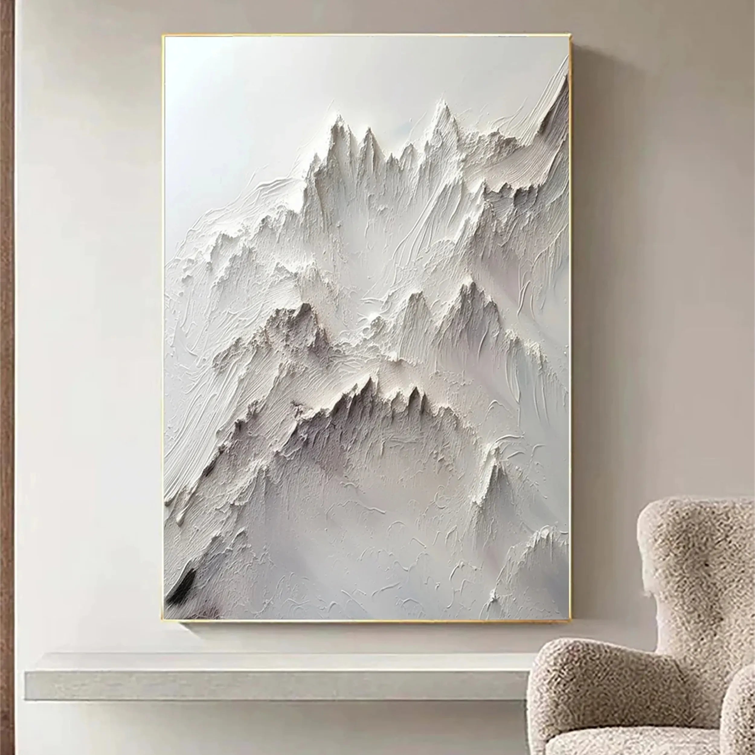 White Minimalist Textured Painting Canvas MM238 - Abstract Wall Art for Modern Home & Office Decor