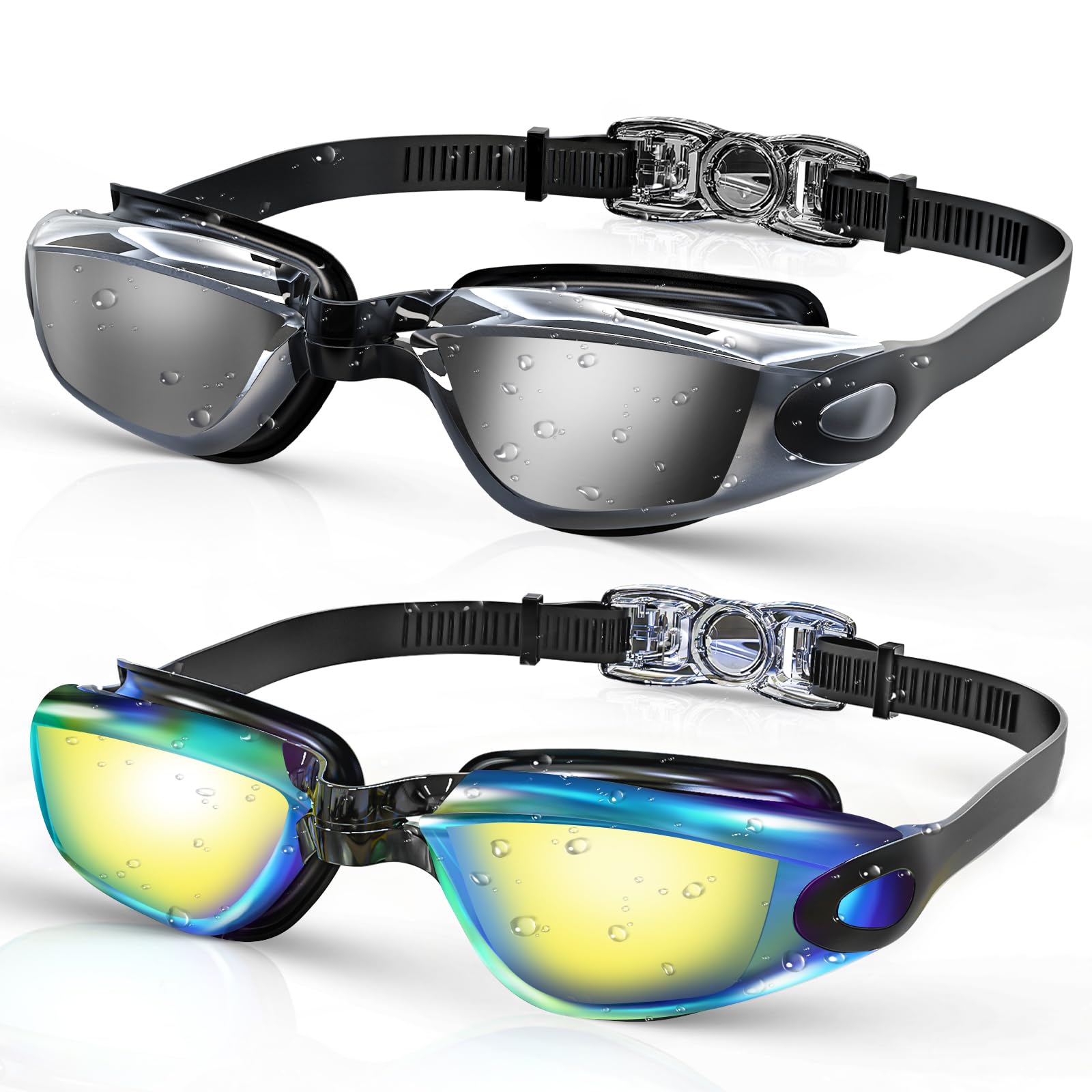 2 Pack Anti-Fog Swimming Goggles for Adults & Kids - UV Protection, Leak-Proof Swim Goggles for Pool, Beach & Training - Comfortable Fit for Men, Women & Children