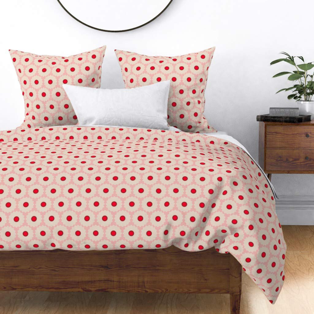 Custom Pop Floral Geo Dots Spring Print Cotton Sateen Duvet Cover Twin Size | Spoonflower Premium Bedding for Spring & Summer Decor