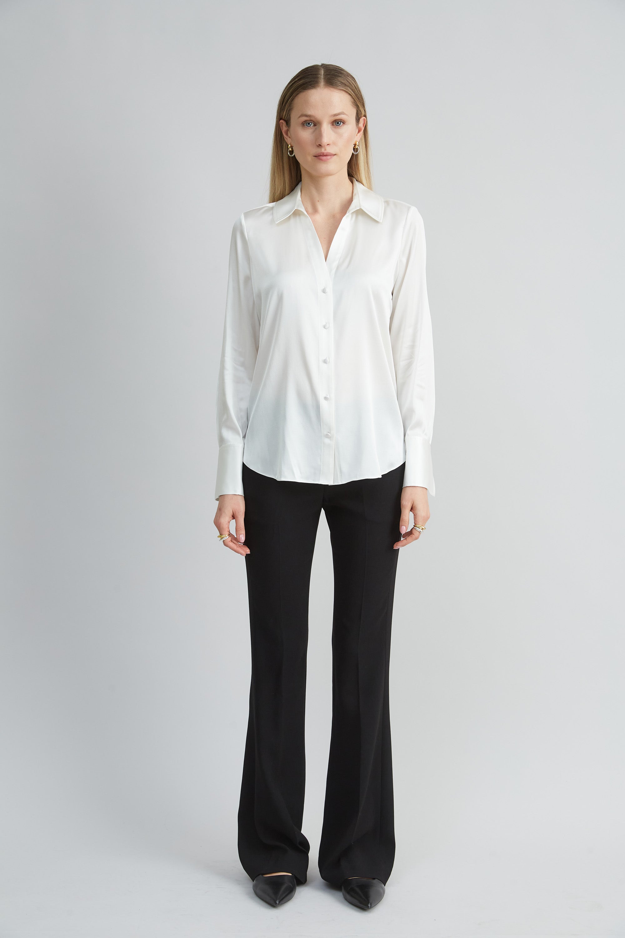 Silk Satin Button Down Shirt for Women - Elegant Blouse with Long Sleeves & Classic Collar - Perfect for Office, Business Meetings & Special Occasions
