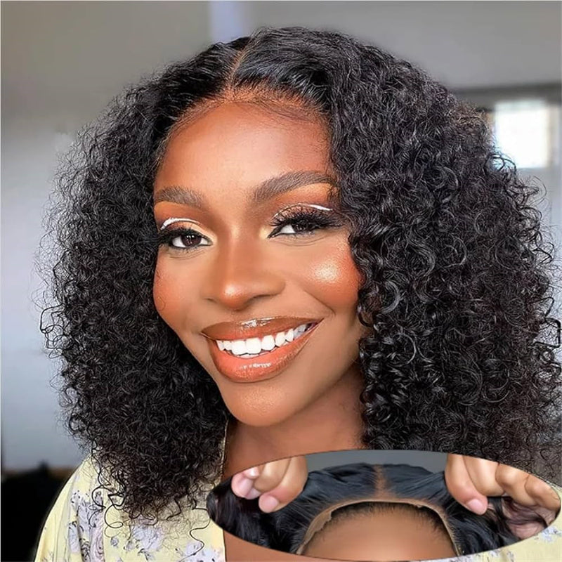 Eullair Short Curly Glueless Bob Wig | Lace Front Human Hair Wigs | Straight & Body Wave Lace Frontal Wig for Women | Perfect for Daily Wear, Cosplay & Special Occasions