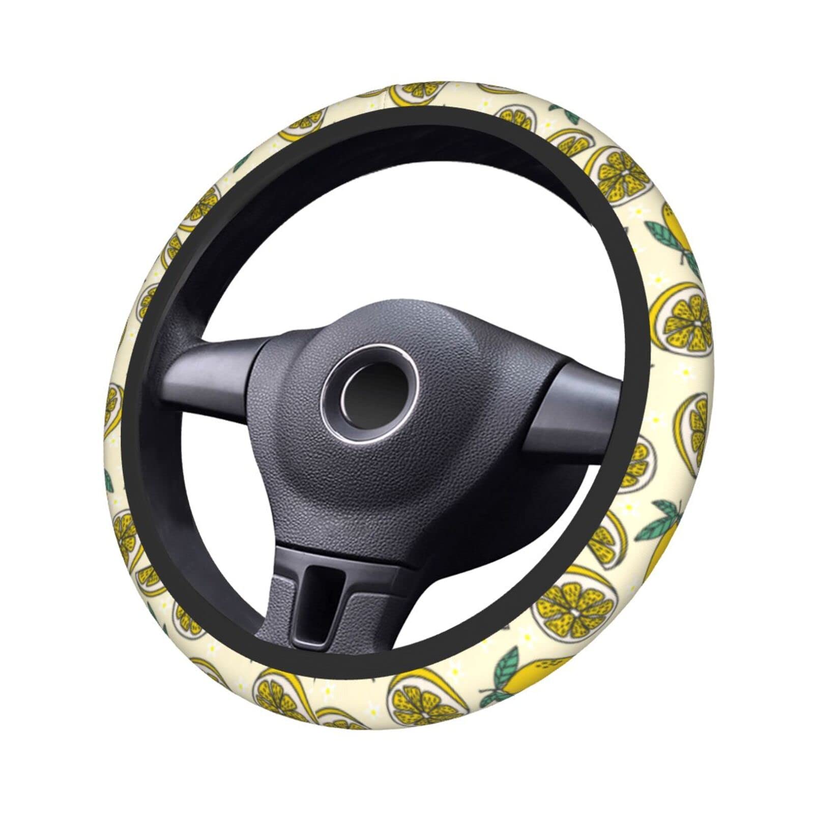 15 Inch Universal Neoprene Steering Wheel Cover with Fresh Lemon Fruits & Flowers Print - Cute Car Accessory for Women, Summer Driving & Vehicle Protection