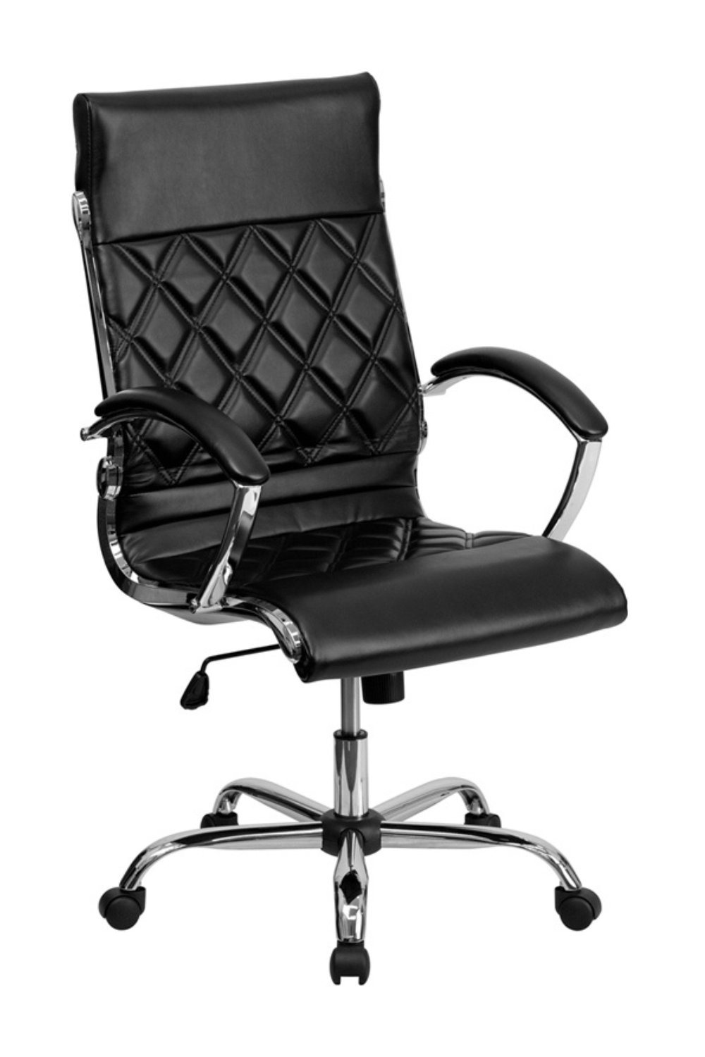 FLASH Merideth High Back Designer Quilted Black LeatherSoft Executive Office Chair - Ergonomic Swivel Chair with Chrome Base & Adjustable Arms for Home Office, Conference Room, and Workspace