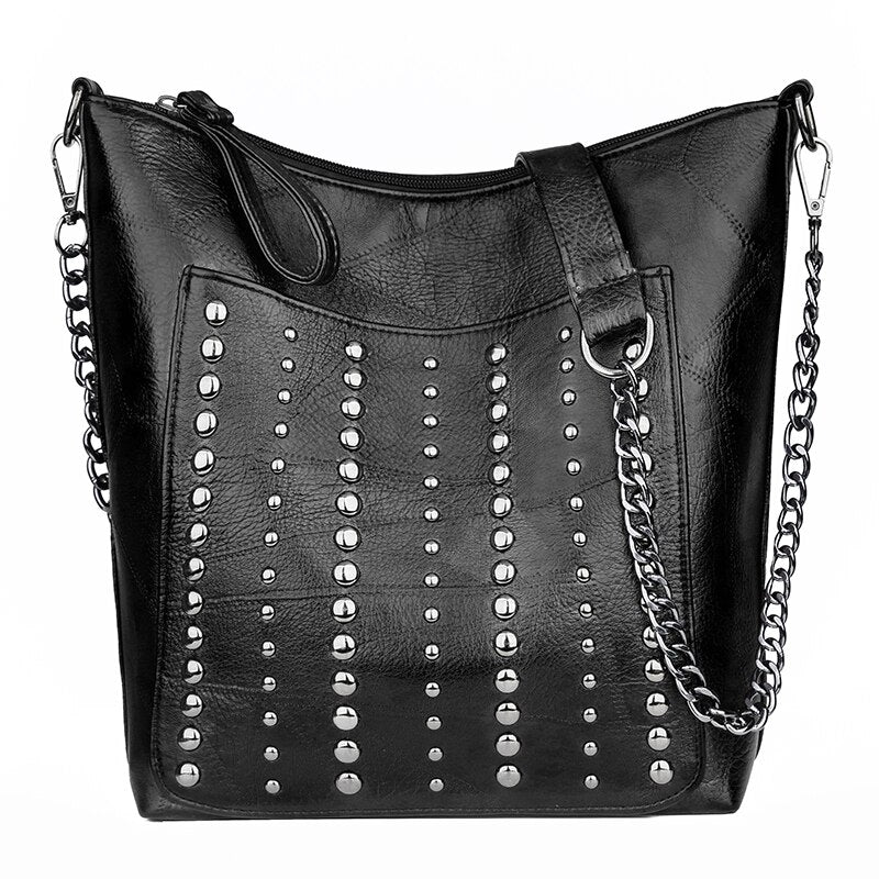 Vintage Women's Rivet Chain Shoulder Bag - Stylish Retro Crossbody Purse for Casual Outings & Evening Events