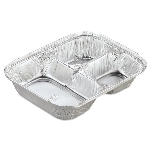 Handi-Foil 2045-35-250WL 3-Compartment Aluminum Food Containers with Lids (250-Pack) - Perfect for Meal Prep, Catering & Takeout Dishes