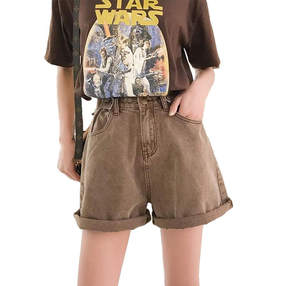 Women's High Waist Denim Harem Shorts - Casual Summer Jeans Shorts for Women in Wine & Tan Colors (Size XL) | Perfect for Beach, Travel & Everyday Wear
