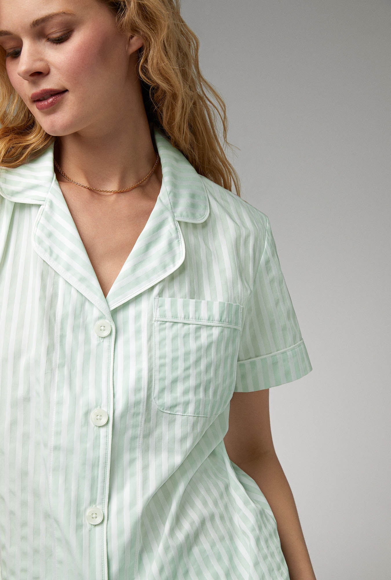 3D Stripe Short Sleeve Cotton Sateen Pajama Set for Women - Soft & Breathable Sleepwear for Summer Nights, Lounge Wear, and Relaxing at Home