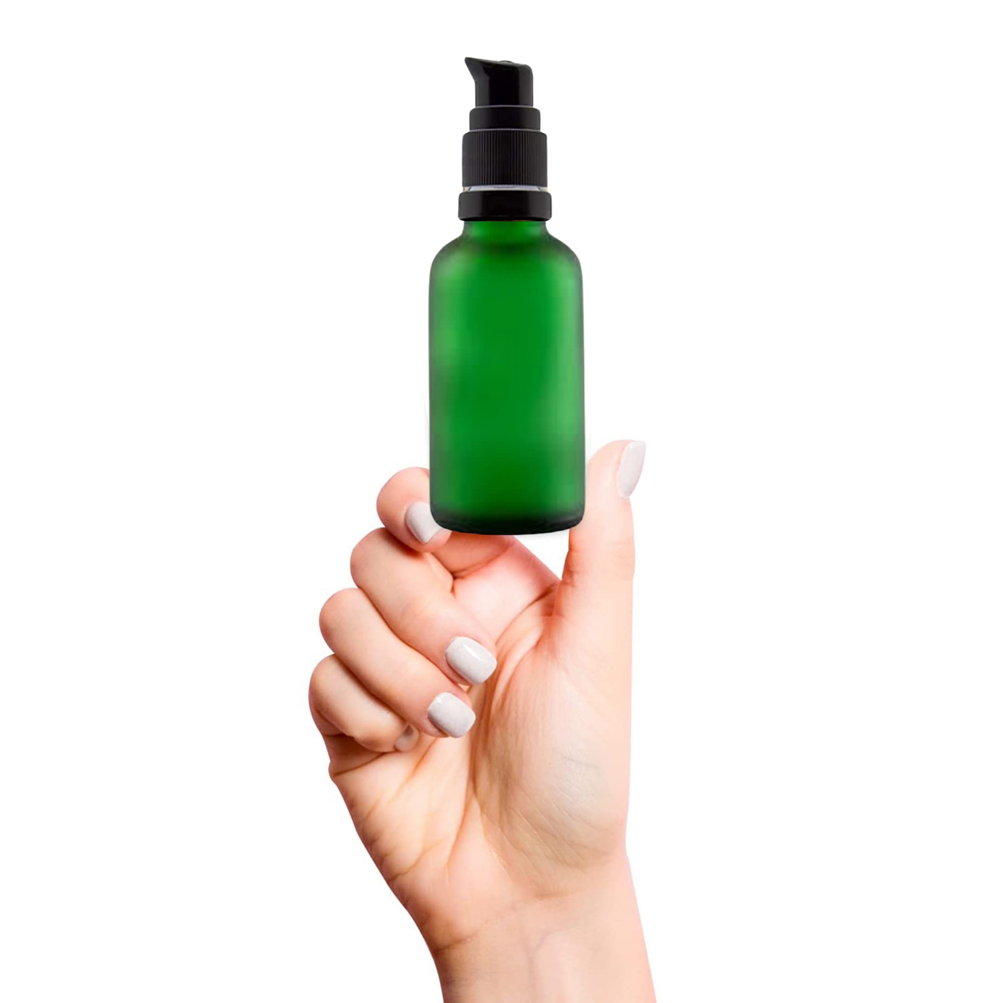 Refillable 30ml Frosted Round Glass Bottle with Black Pump & Cap - Pack of 2, Green - Perfect for Essential Oils, Serums, DIY Beauty Products, Travel Toiletries & Home Fragrances | Great for Skincare, Haircare & Aromatherapy