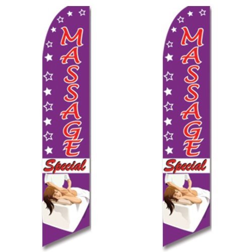2 Pack Tall Swooper Flags - Purple, Red & White Outdoor Decorative Garden Flags for Special Events, Parties & Massage Business Advertising | Perfect for Yard, Lawn & Commercial Signage