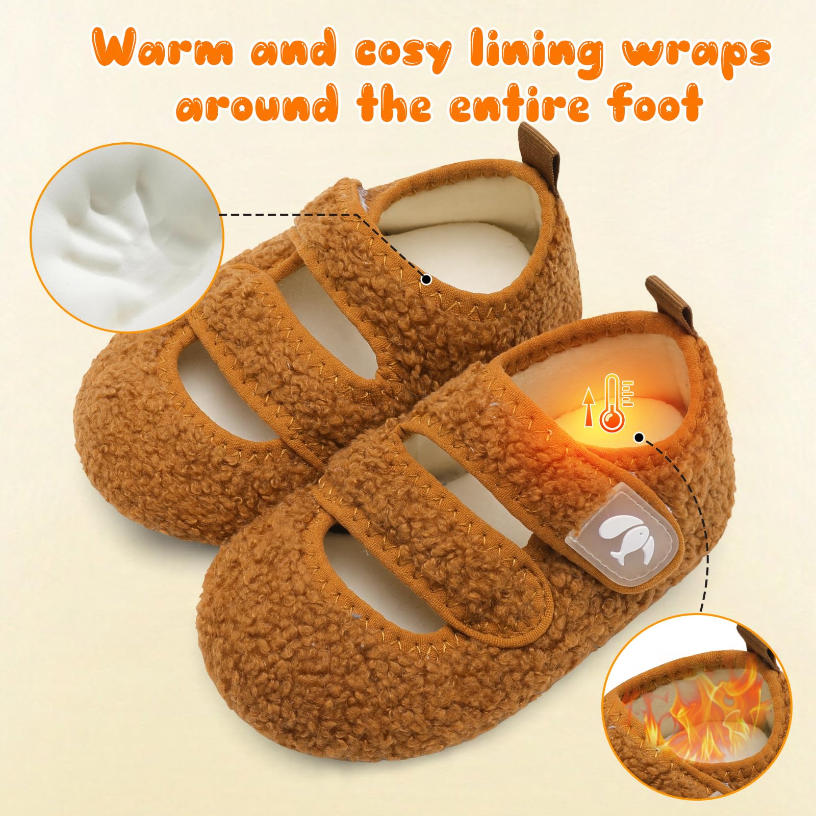 FEETCITY Warm Toddler House Slippers for Boys & Girls - Cozy Winter Indoor Home Shoes with Non-Slip Soles - Perfect for Playtime, Nursery & Family Time at Home