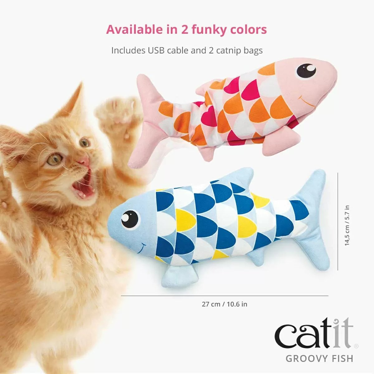 Catit Groovy Fish Cat Toy - Interactive Flopping Fish for Cats - Fun & Engaging Playtime for Indoor Cats - Perfect for Exercise & Mental Stimulation