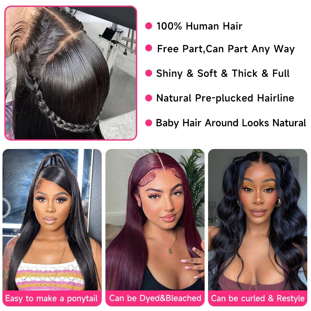 30 Inch Lace Front Wigs Human Hair - Pre Plucked with Baby Hair, 200% Density, Straight 13x4 HD Lace Frontal Wig - Perfect for Daily Wear, Cosplay & Special Occasions