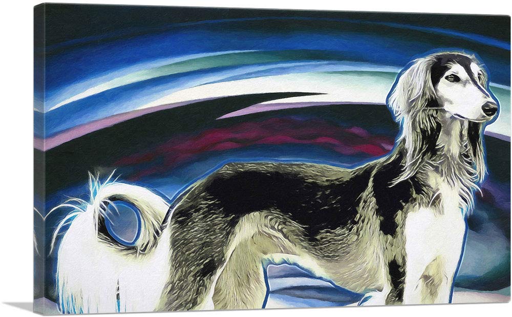 ARTCANVAS Borzoi Dog Breed Canvas Art Print - Black, Blue, White & Pink Stretched Framed Painting - 26x18 Inch Wall Decor for Living Room, Bedroom & Office - Premium Giclee Poster with 1.5