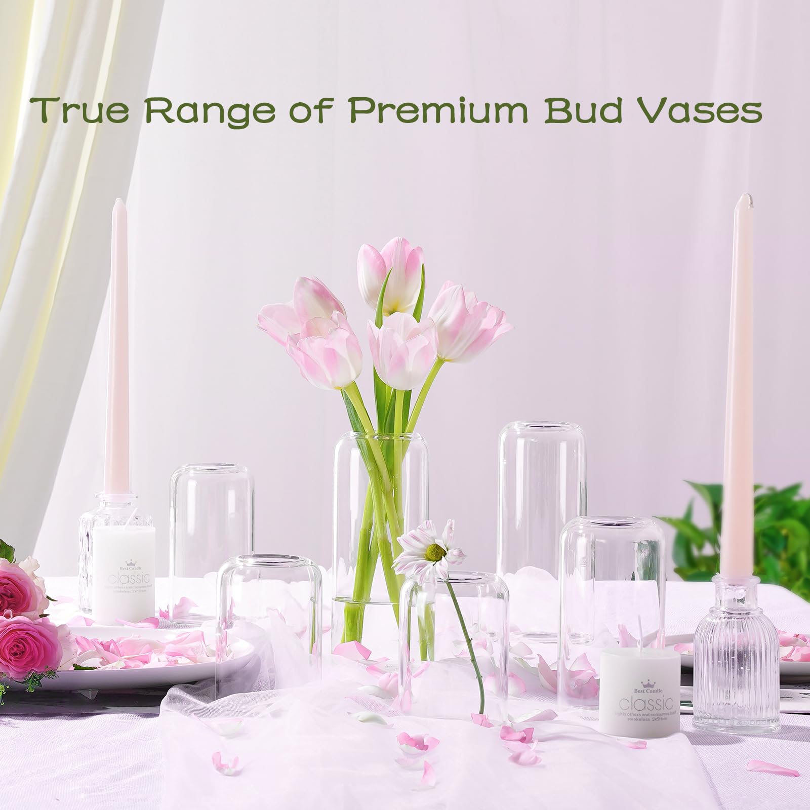 ZENS Set of 3 Modern Glass Bud Vases - Thick Blown Glass Small Flower Vases for Wedding Centerpieces, Home Decor, Bathroom & Party Events - Perfect for Fresh Flowers, Table Decorations and Gift Giving
