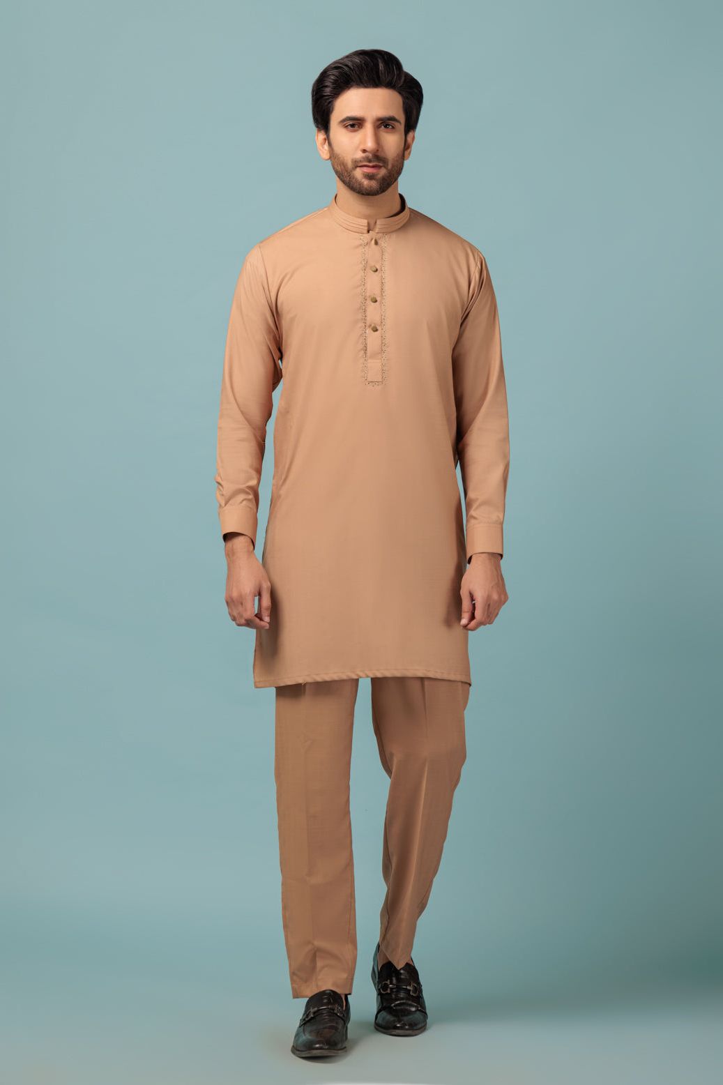 Stylish Blended Light Brown Kurta Shalwar Set - Traditional Pakistani Outfit for Men - Perfect for Eid, Weddings & Special Occasions