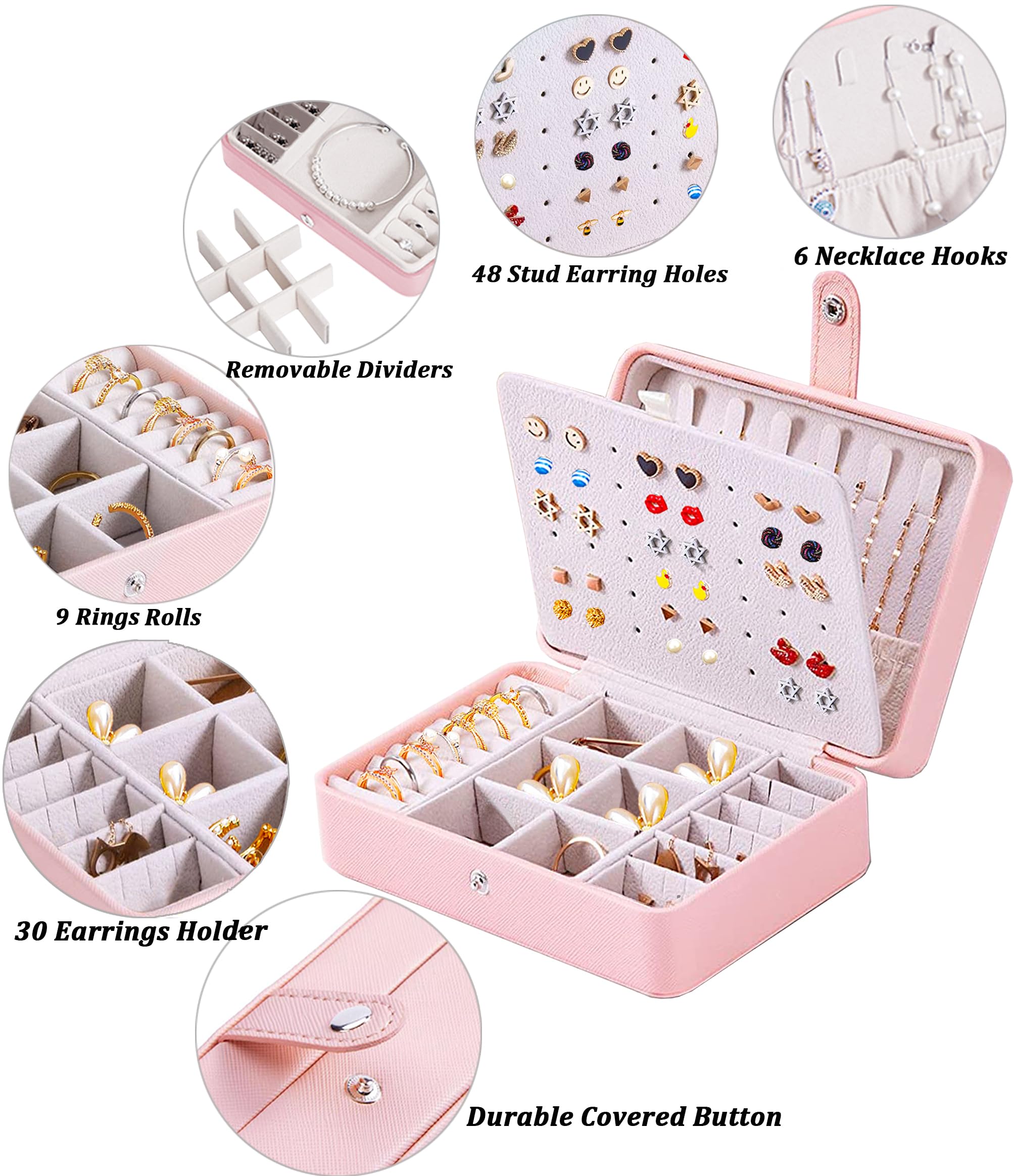 Elegant Pink Travel Jewelry Box for Women & Girls - Small Earring Organizer Holder Case for Earrings, Necklaces & Rings - Perfect for Travel, Gifts & Daily Storage
