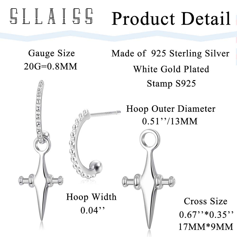 925 Sterling Silver Cross Dangle Earrings for Women & Men - Minimalist Half Hoop Christian Jewelry - White Gold Plated Open Cross Earrings - Perfect for Church, Weddings & Everyday Wear