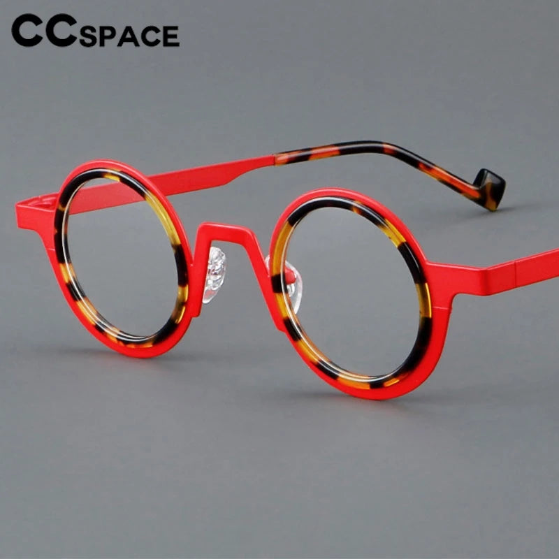 CCspace Unisex Full Rim Round Acetate Alloy Eyeglasses Frame 300832 - Lightweight & Durable for Reading, Driving & Fashion Accessories