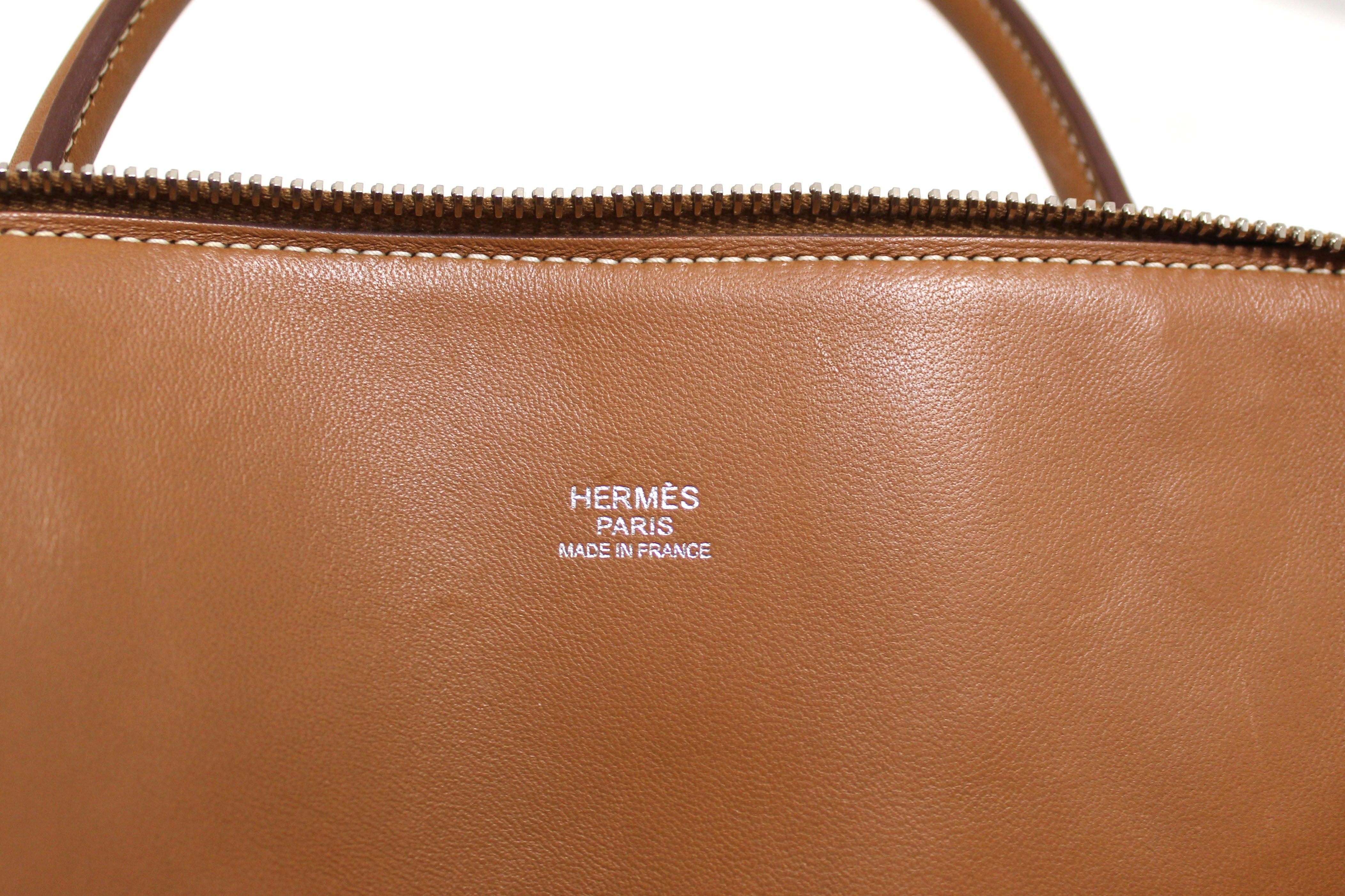 Authentic Hermes Brown Taurillon Clemence Leather Bolide 31 Handbag & Shoulder Bag - Luxury Designer Purse for Women, Perfect for Work, Travel & Special Occasions