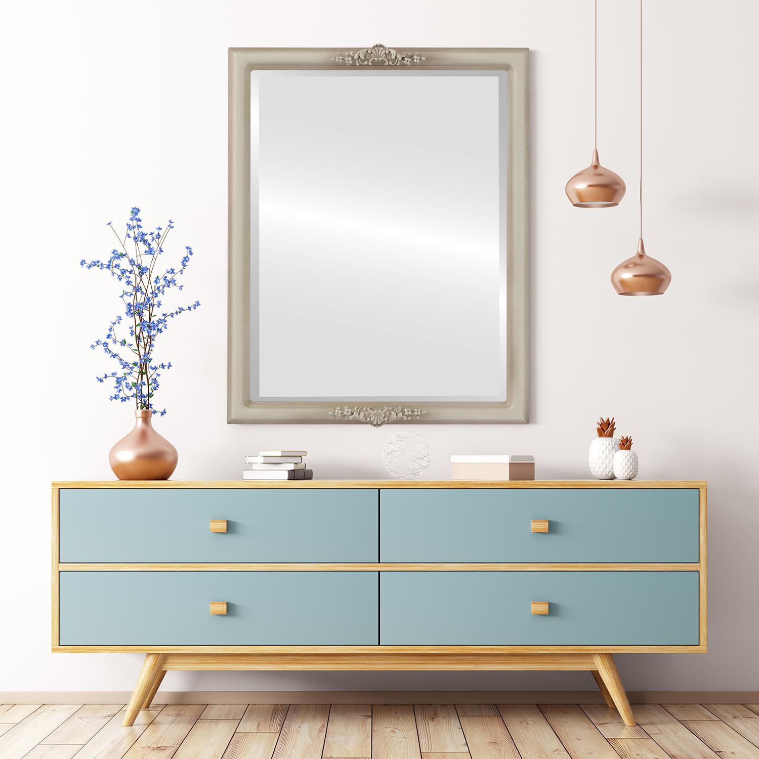Contessa Style Taupe Rectangle Beveled Wall Mirror 14x18 Inches - Elegant Home Decor for Living Room, Bedroom & Entryway
