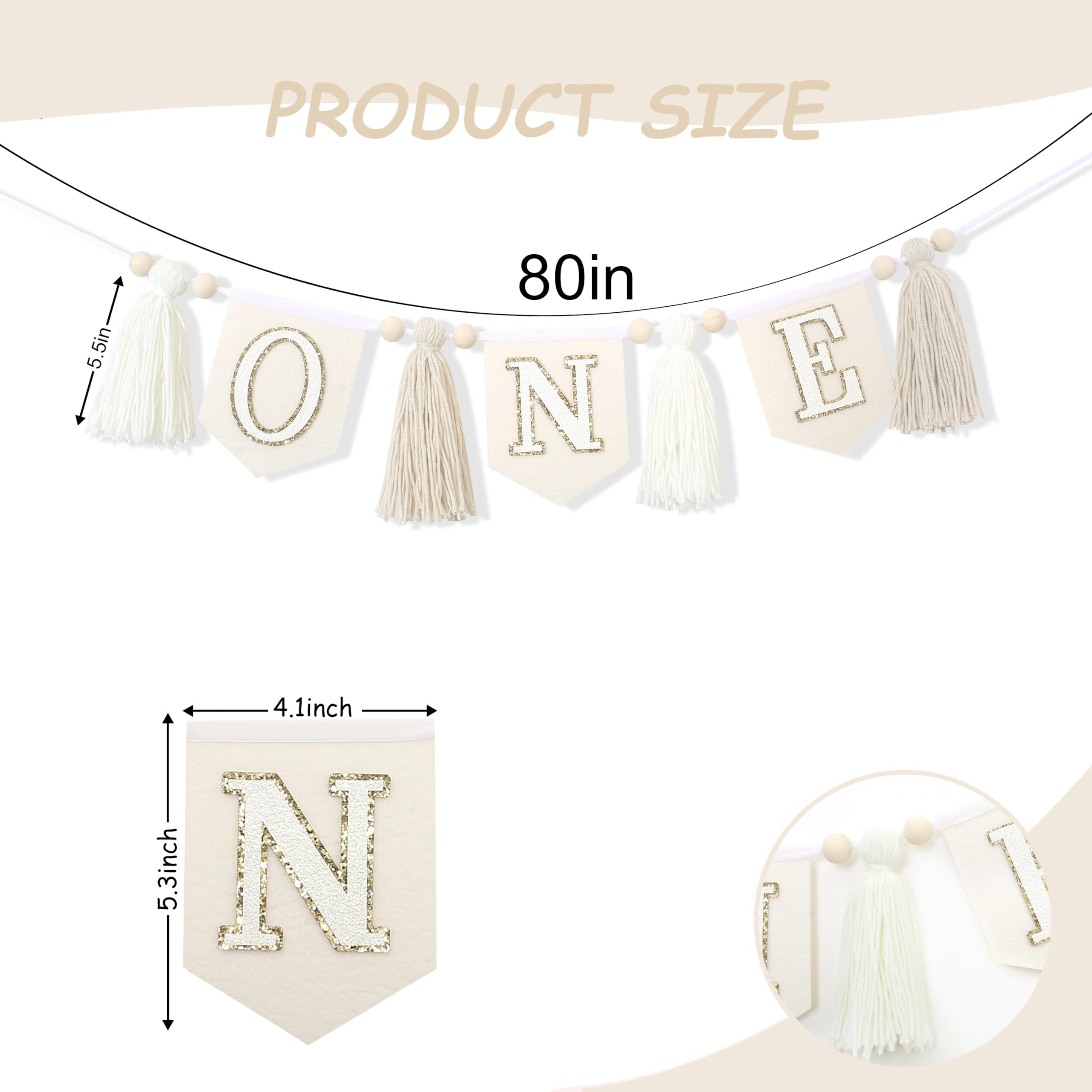 Boho Creamy White Tassel Banner for 1st Birthday - Wood Bead Garland, High Chair Decoration & Nursery Wall Hanging | Perfect for Baby's First Birthday Party, Nursery Decor and Photo Backdrops