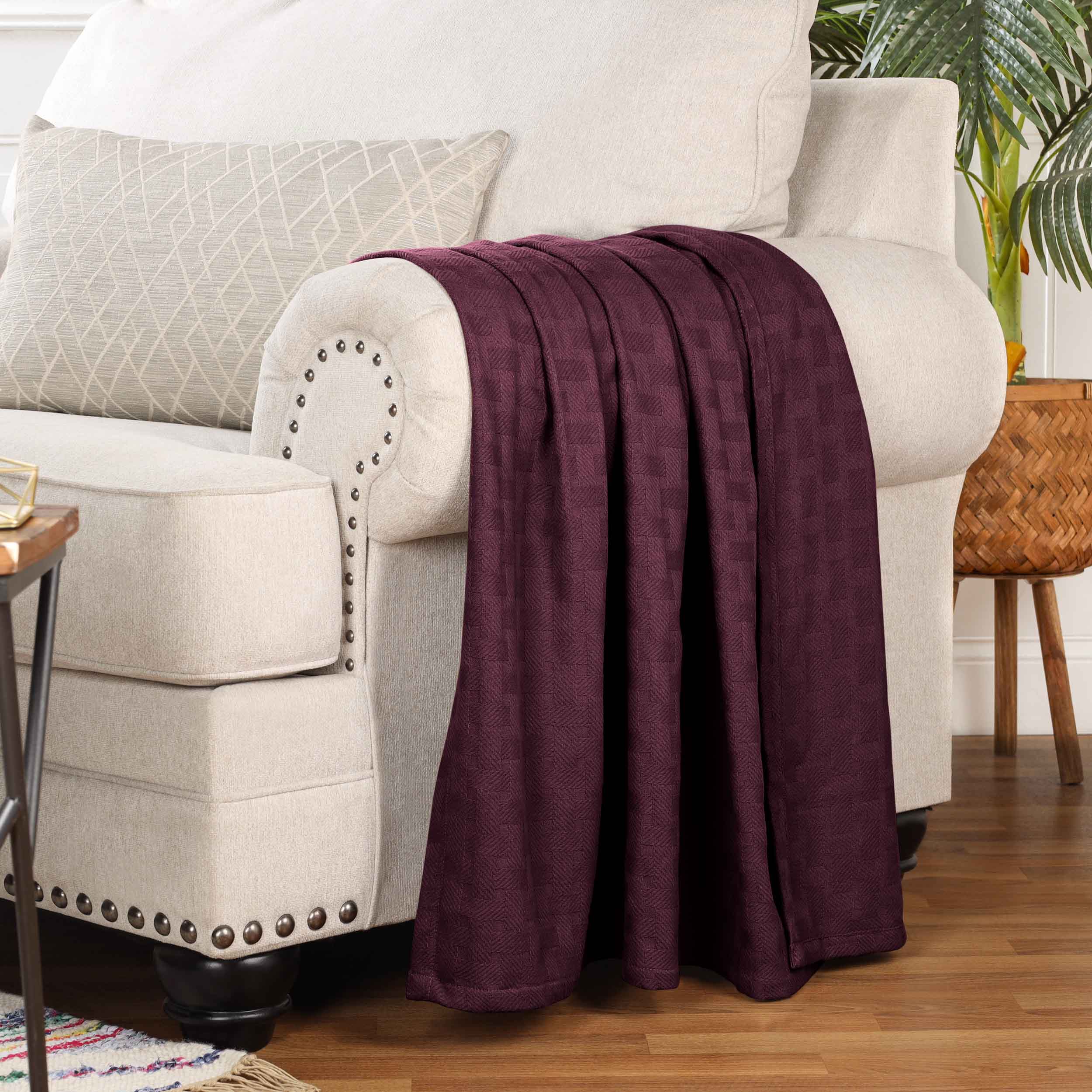 Soft Basketweave All-Season Cotton Bed Blanket & Sofa Throw - Lightweight Breathable Blanket for Bedroom, Living Room, Travel and Outdoor Use