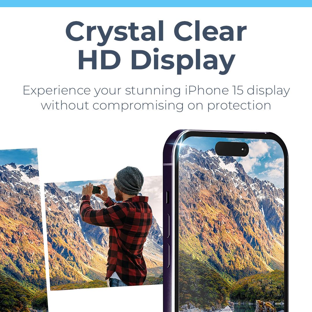Premium Tempered Glass Screen Protector for iPhone 15 Pro with Camera Lens Protectors - 2 Pack, Easy Installation Kit, Case Friendly - Supports American Cancer Society - Perfect for Daily Protection & Outdoor Activities