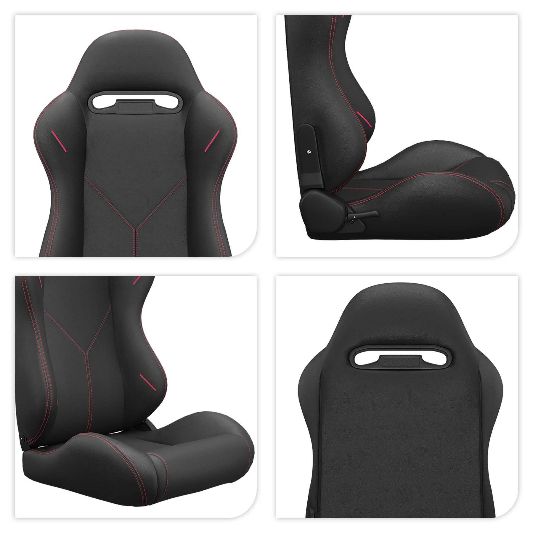 2 Pack Universal Racing Seats - PVC Leather Bucket Seats with Dual Lock Sliders for Front/Back Adjustment | Car Racing Seats for Sports Cars, Drifting & Track Use | Perfect for Racing Enthusiasts & Auto Upgrades