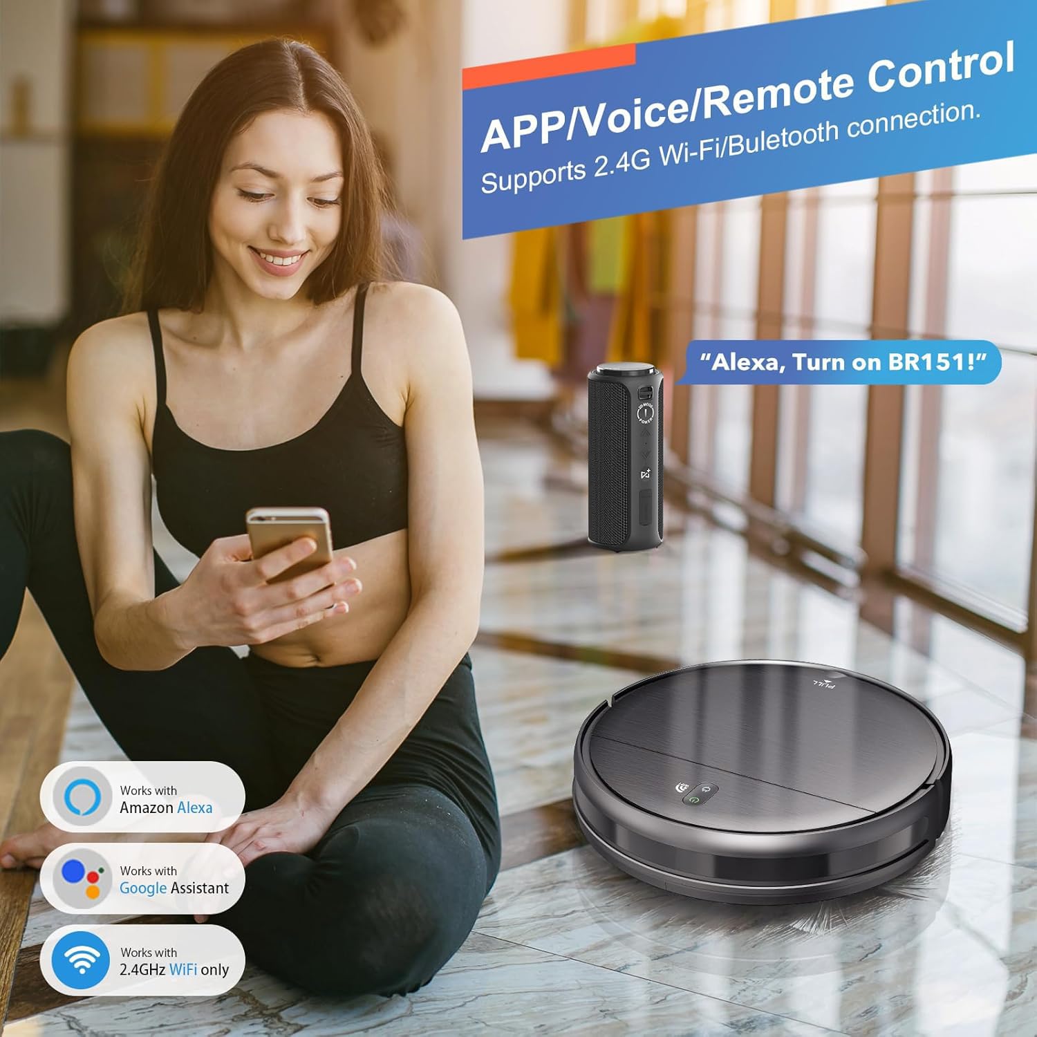 MAMNV 2-in-1 Robot Vacuum and Mop Cleaner with WiFi/App Control, Self-Charging, Slim Design for Hard Floors & Carpets - Perfect for Pet Hair Removal & Smart Home Cleaning (Living Room, Bedroom, Office)