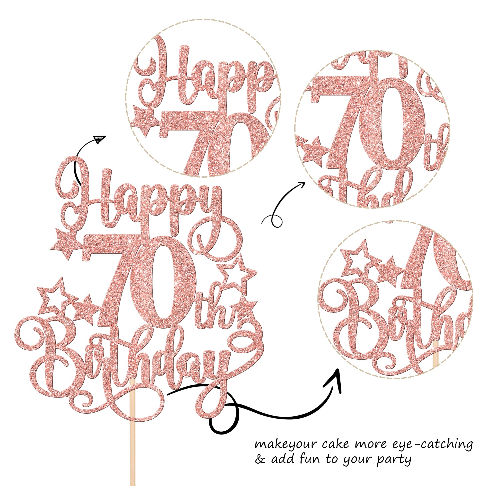 1 PCS Happy 70th Birthday Cake Topper - Glitter 'Cheers to 70 Years' Cake Pick - Hello 70 Fabulous Cake Decoration for 70th Birthday Party Supplies (Rose Gold) - Perfect for Anniversary Celebrations & Milestone Birthday Decor