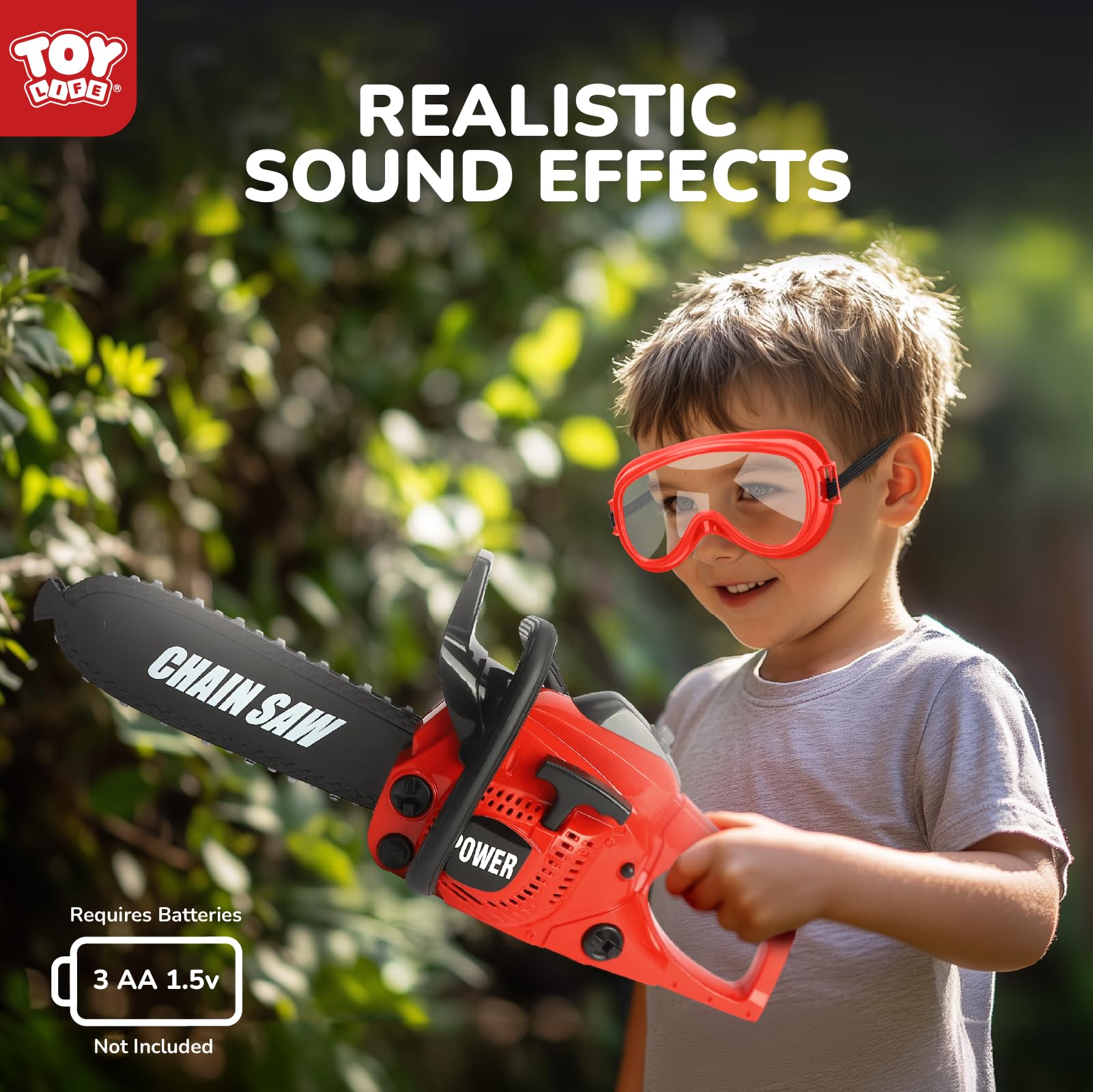 TOY Life Kids Pretend Play Electric Toy Chainsaw Set with Safety Gloves - Construction Tool Toy for Boys & Girls Ages 3-8 - Outdoor Play, Halloween Costume, Birthday Gift, Role Play & DIY Projects