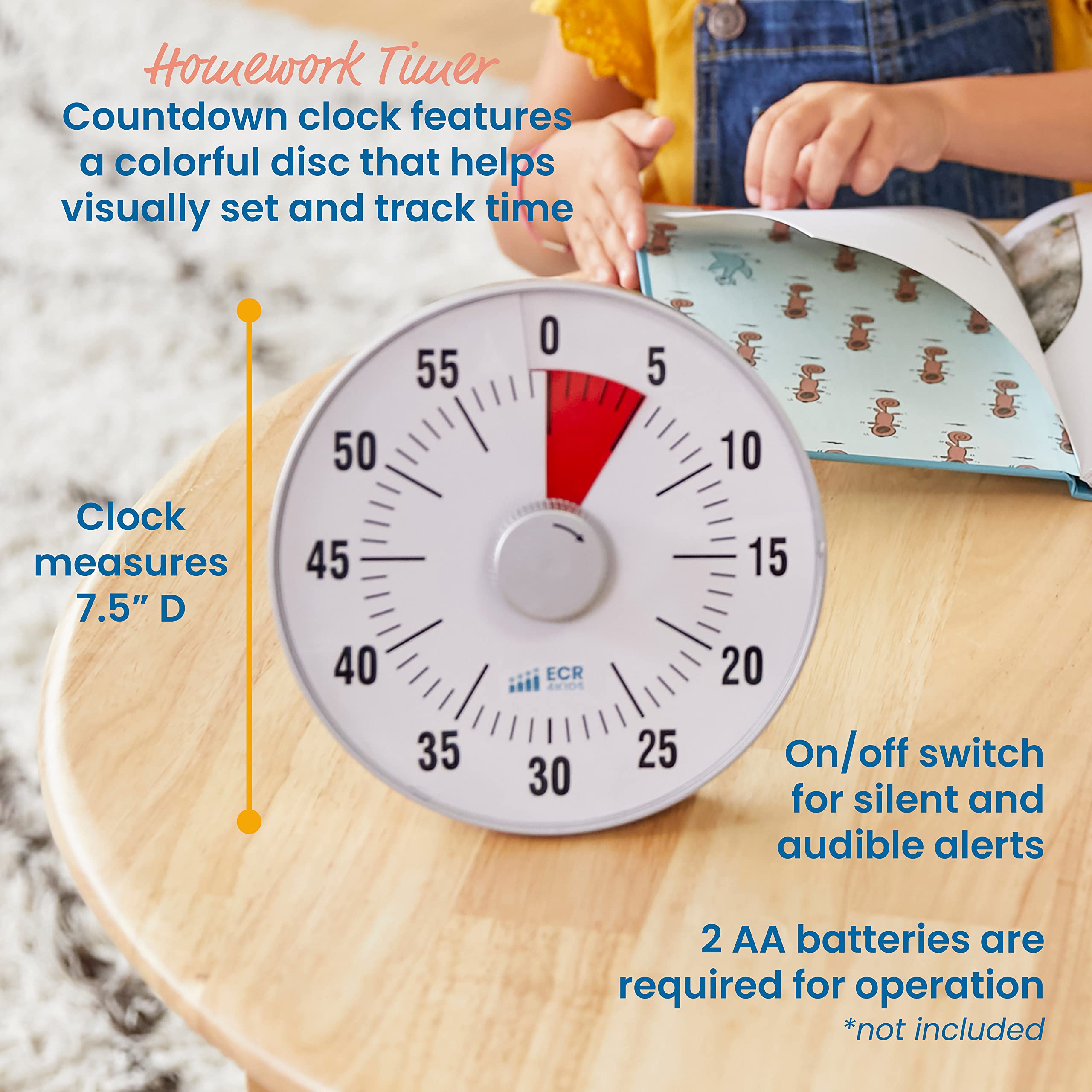 ECR4Kids Mobile Book Cart with Countdown Timer - Rolling Classroom Bookshelf Organizer for Teachers - White Wash Finish - Perfect for School Libraries, Preschools & Homeschooling