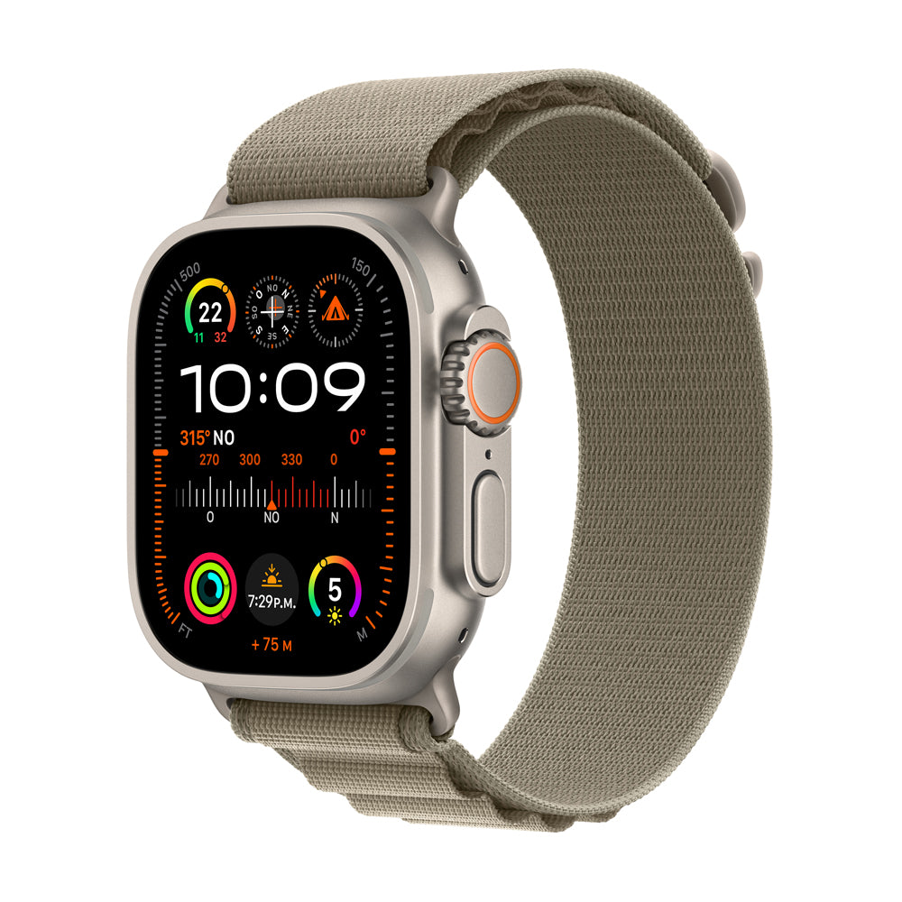 Apple Watch Ultra 2 GPS + Cellular 49mm Titanium Case with Olive Green Alpine Band - Perfect for Outdoor Adventures, Fitness Tracking & Everyday Wear