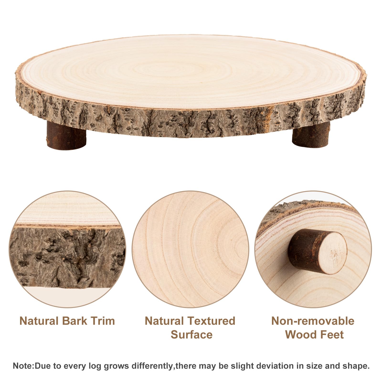 10-11 Inch Rustic Wood Cake Stand with Legs - Natural Wood Slice Dessert Stand for Wedding Centerpieces, Woodland Themed Parties, Birthday & Special Events - Perfect for Rustic Weddings, Baby Showers & Farmhouse Decor