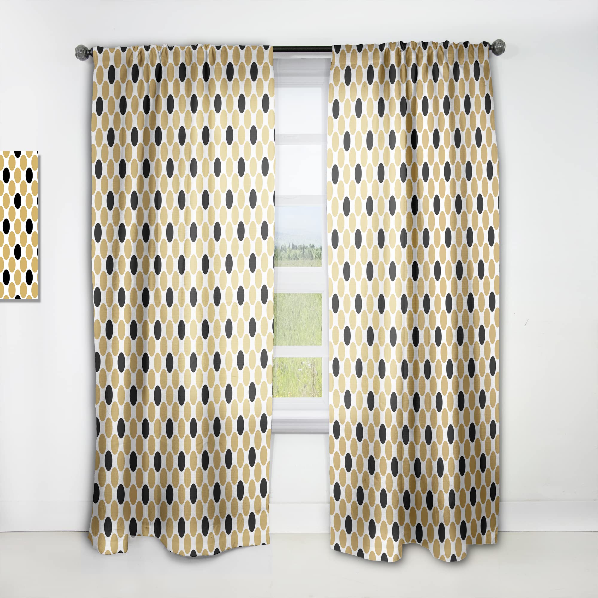 DesignQ Golden Polka Dot Thermal Insulated Curtains - Single Panel 52x108 Inches - Blackout Drapes for Bedroom & Living Room - Elegant Window Treatment for Home Decor