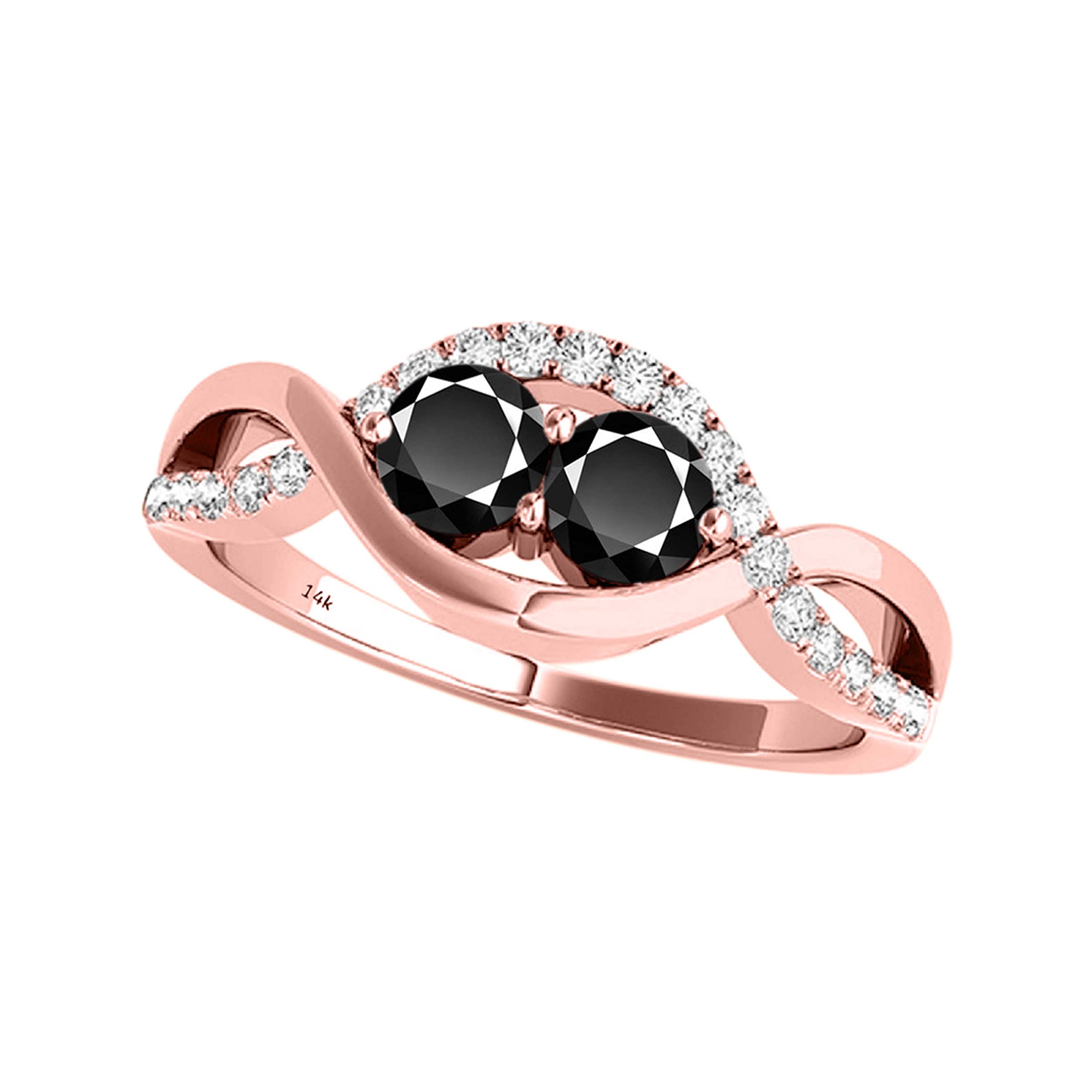 1.25 Carat Two Stone Black & White Diamond Engagement Ring in 14K Solid Rose, White & Yellow Gold - Perfect for Proposals, Anniversaries & Special Occasions